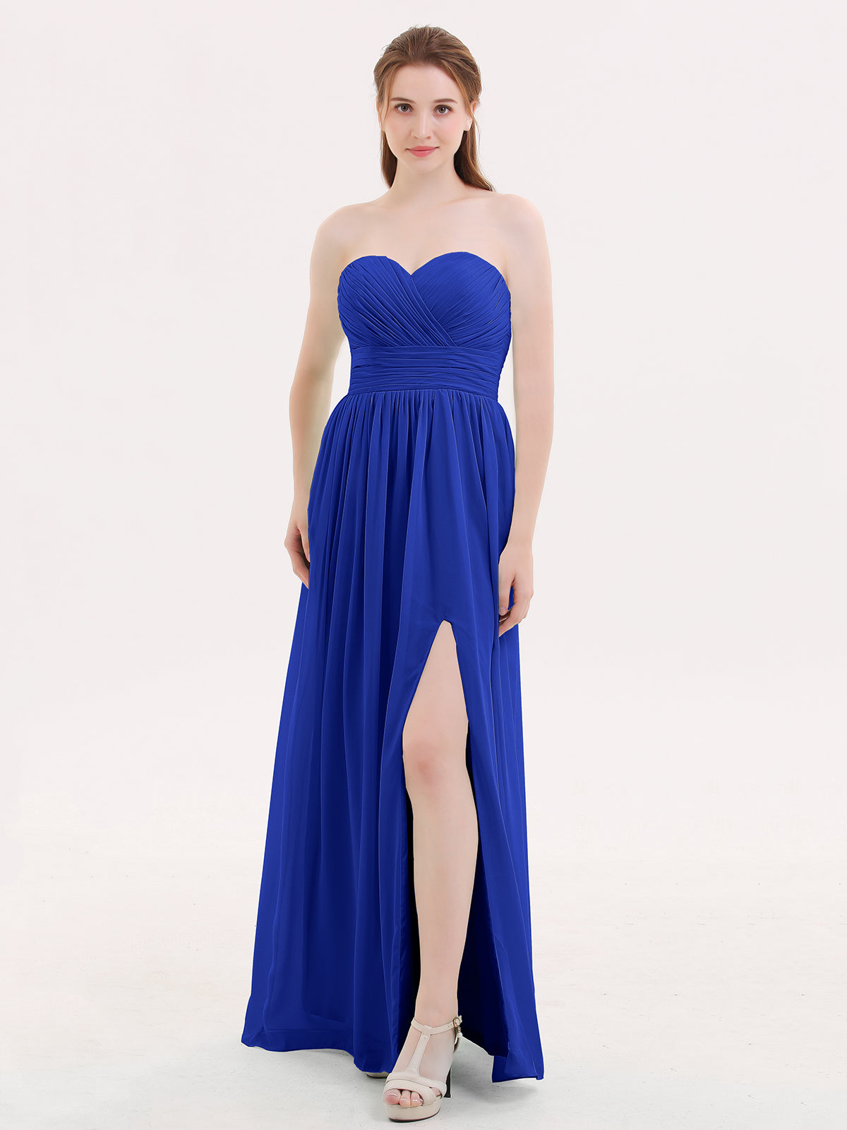 royal blue high low bridesmaid dresses Strapless Lace Corset Wedding Dress with Detachable Sleeves & Choker