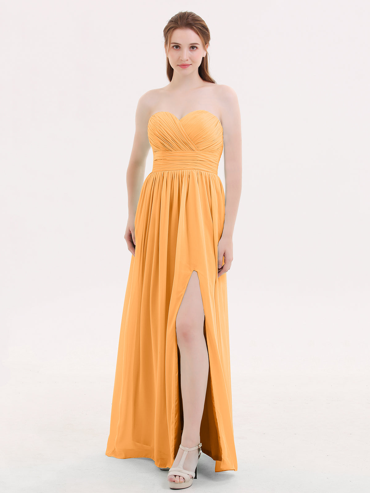BABARONI Chiffon Tangerine Bridesmaid Dresses Sweetheart Floor-length