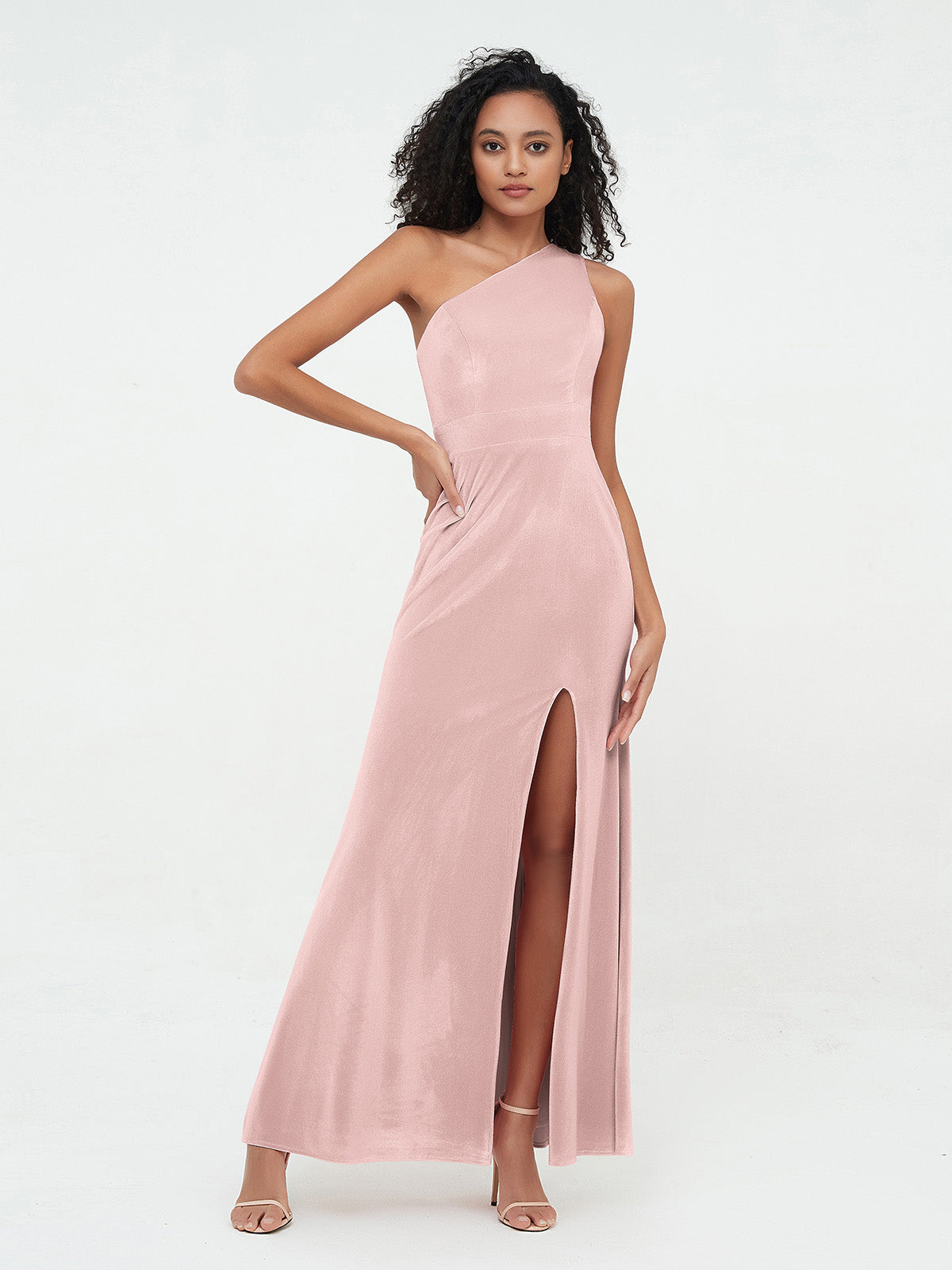 BABARONI One Shoulder Open Back Velvet Dresses with Slit Dusty Rose, Dusty Rose / US0 BABARONI One Shoulder Open Back Velvet Dresses with Slit Dusty Rose, Dusty Rose / US0