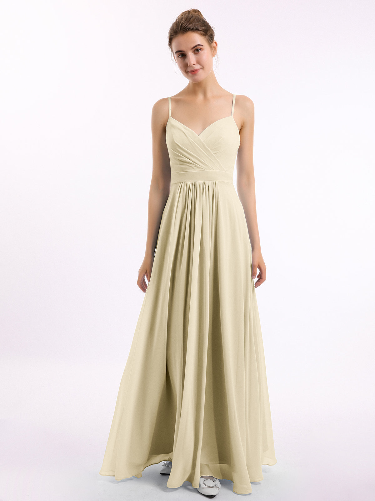 BABARONI Spaghetti Straps Chiffon Dress with Sweetheart Neck Champagne Plus Size, Champagne / US18 BABARONI Spaghetti Straps Chiffon Dress with Sweetheart Neck Champagne Plus Size, Champagne / US18