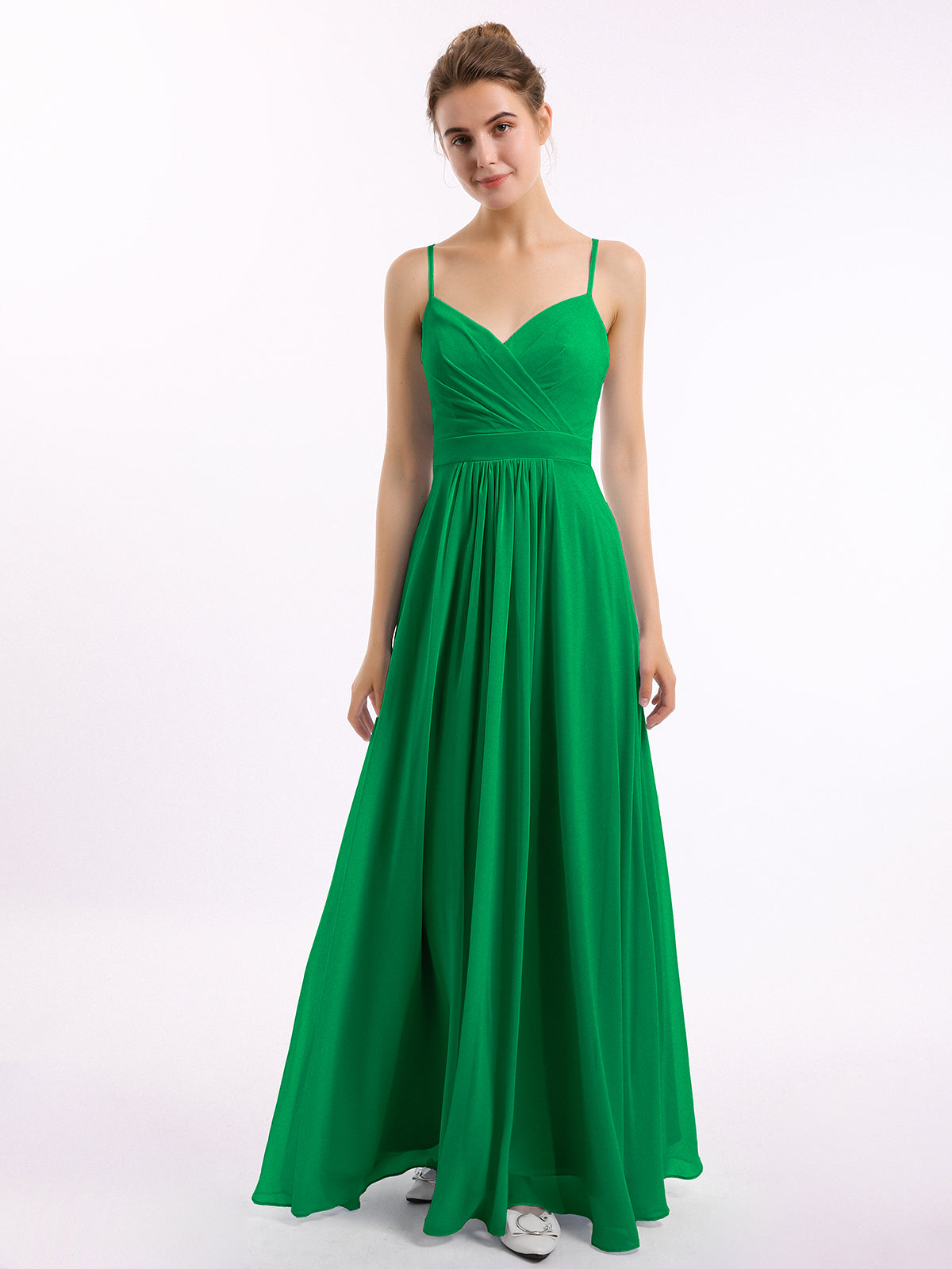BABARONI Spaghetti Straps Chiffon Dress with Sweetheart Neck Emerald, Emerald / US0