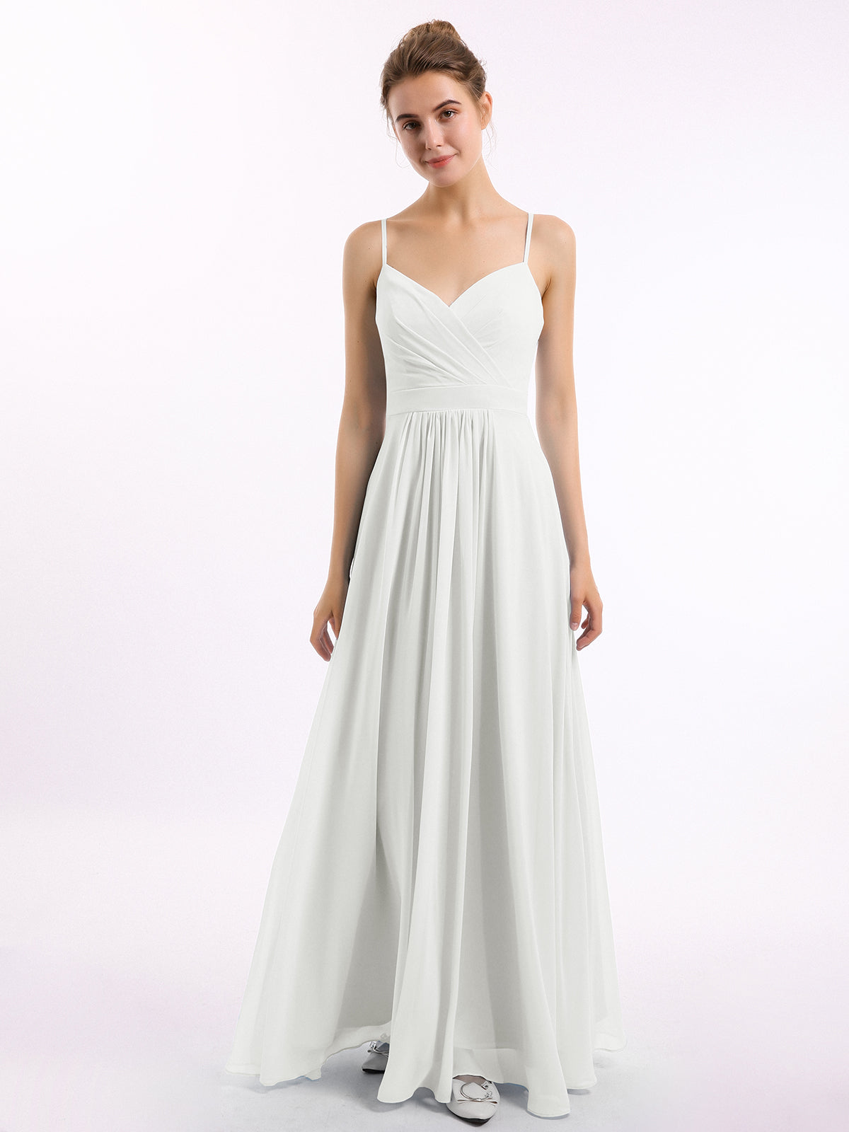 BABARONI Spaghetti Straps Chiffon Dress with Sweetheart Neck Ivory, Ivory / US0 BABARONI Spaghetti Straps Chiffon Dress with Sweetheart Neck Ivory, Ivory / US0