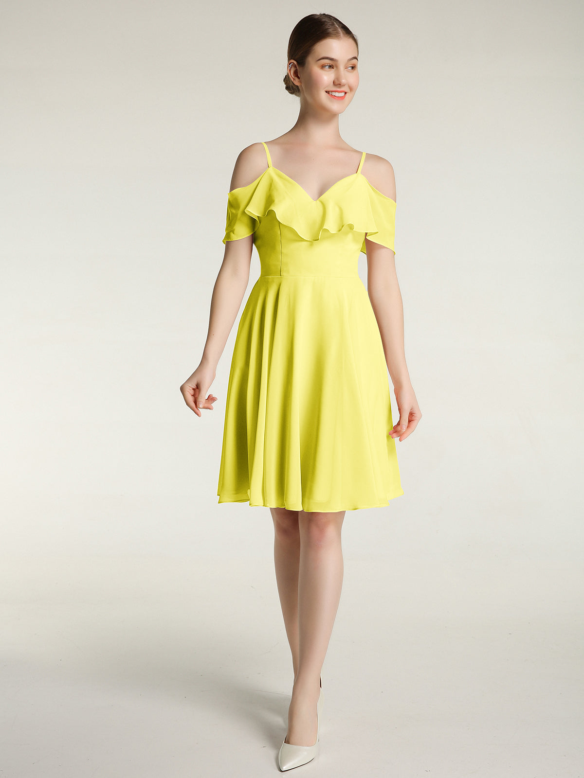 Double Straps Chiffon Dress with Sweetheart Neck Lemon Plus Size