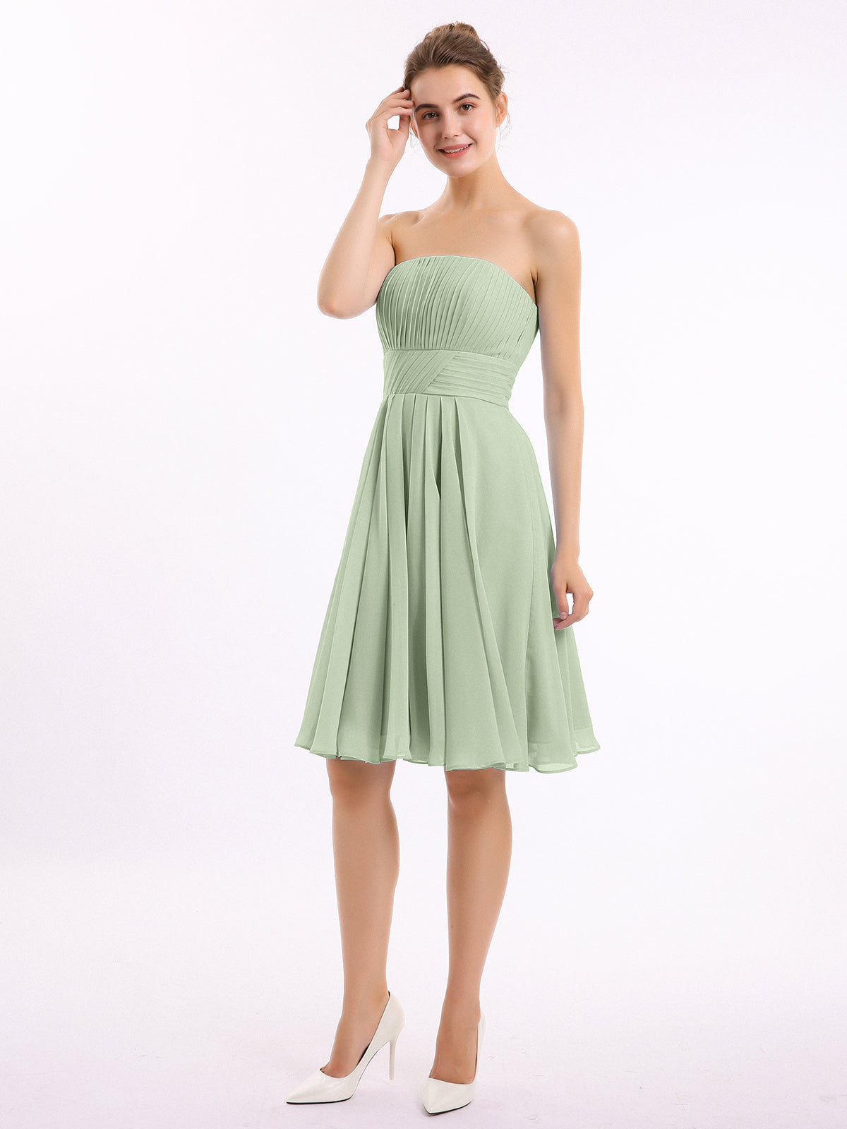 BABARONI Straight Across Strapless Short Bridesmaid Gown Dusty Sage, Dusty Sage / US0 BABARONI Straight Across Strapless Short Bridesmaid Gown Dusty Sage, Dusty Sage / US0