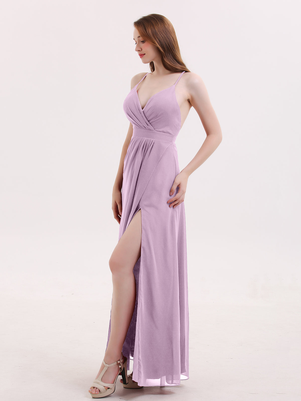 BABARONI Sexy Deep V Neck Dress with Slit Plum, Plum / US0