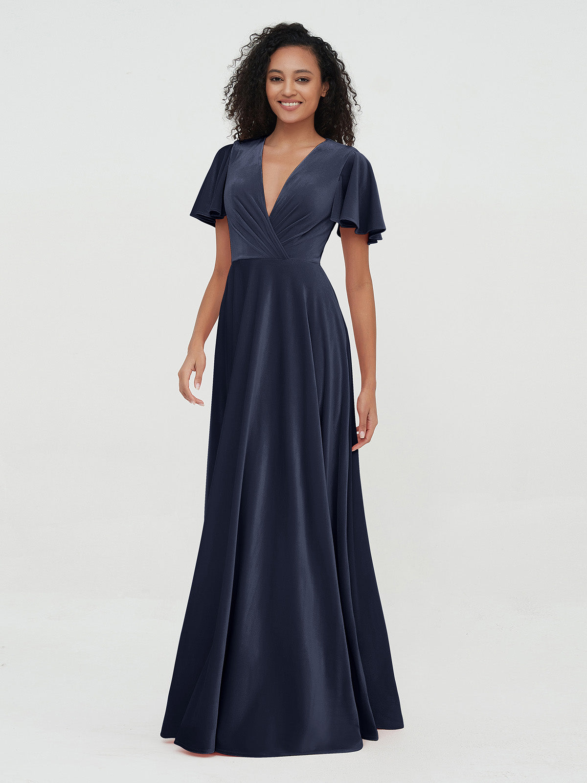 Cowl Neck Floor-length Velvet Dress Dark Navy Plus Size main image 1