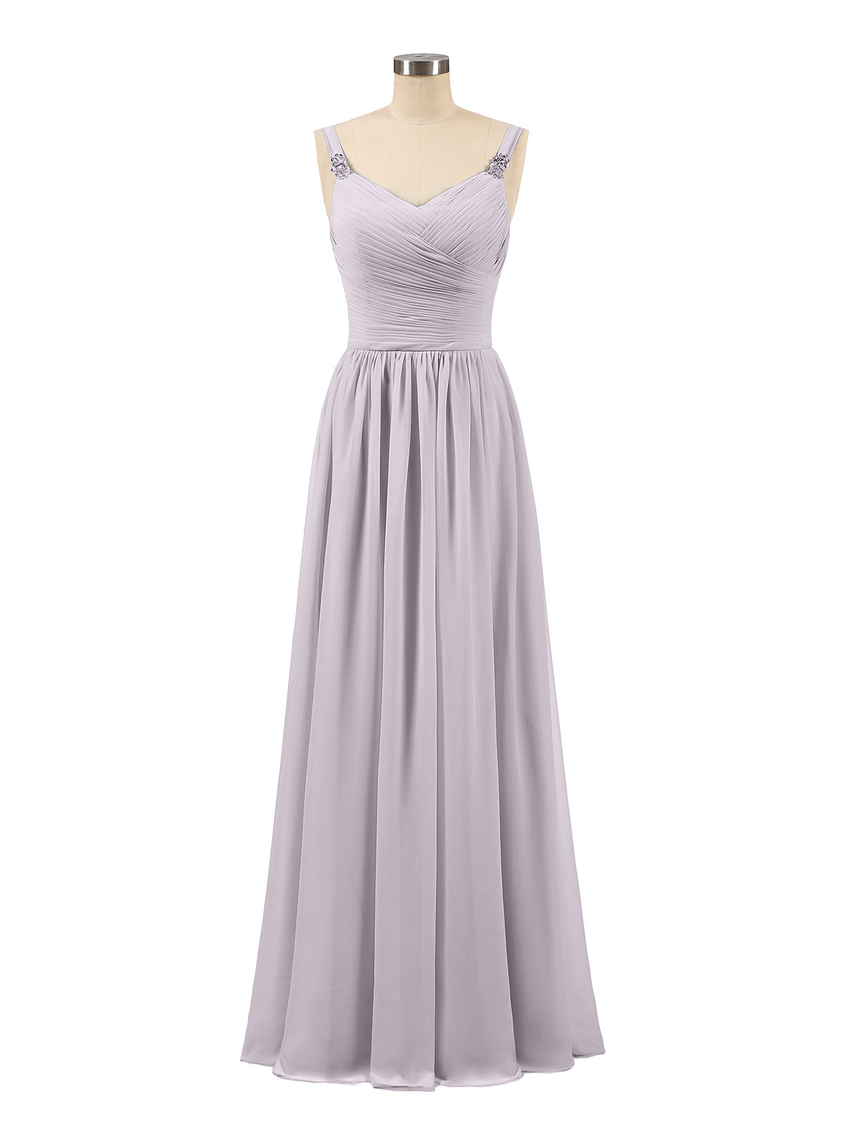 Pleated Chiffon Bodice Long Gown with Straps Dusk Plus Size  BABARONI
