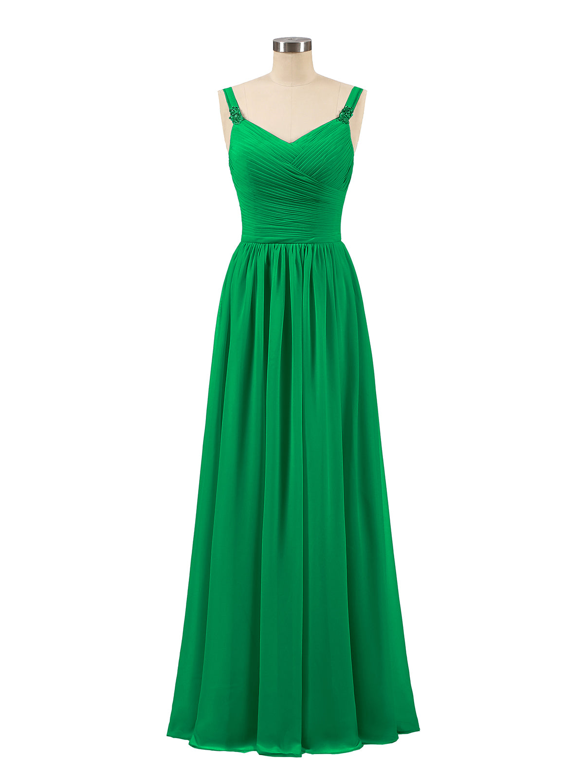 BABARONI Pleated Chiffon Bodice Long Gown with Straps Emerald, Emerald / US0 BABARONI Pleated Chiffon Bodice Long Gown with Straps Emerald, Emerald / US0
