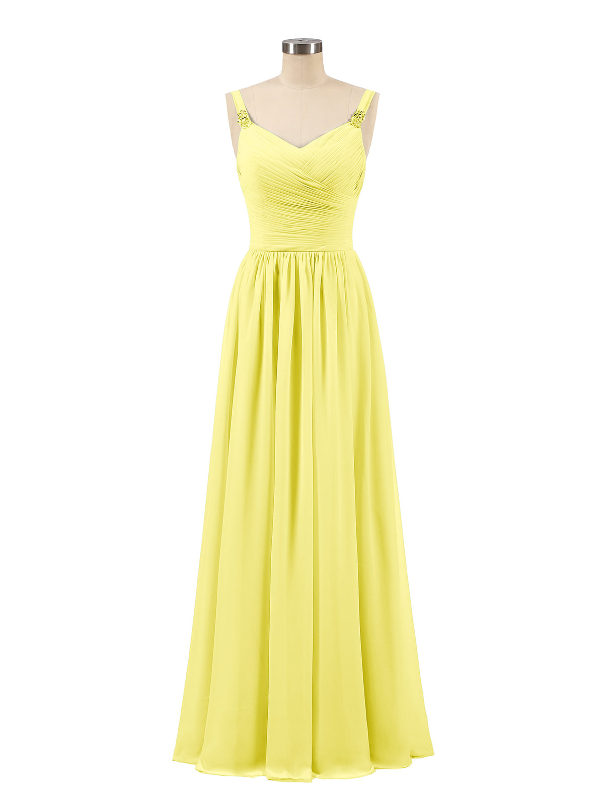 Pleated Bodice Chiffon Full Length Gowns Lemon Plus Size
