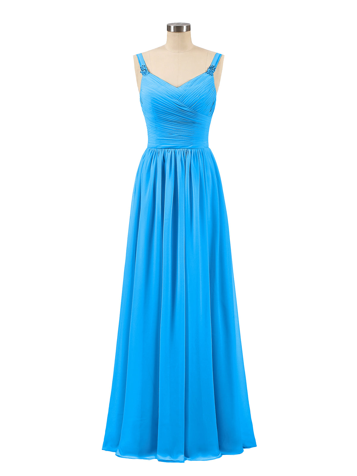 Gold Lace Appliqued Long Chiffon Dresses Ocean Blue Plus Size main image 1