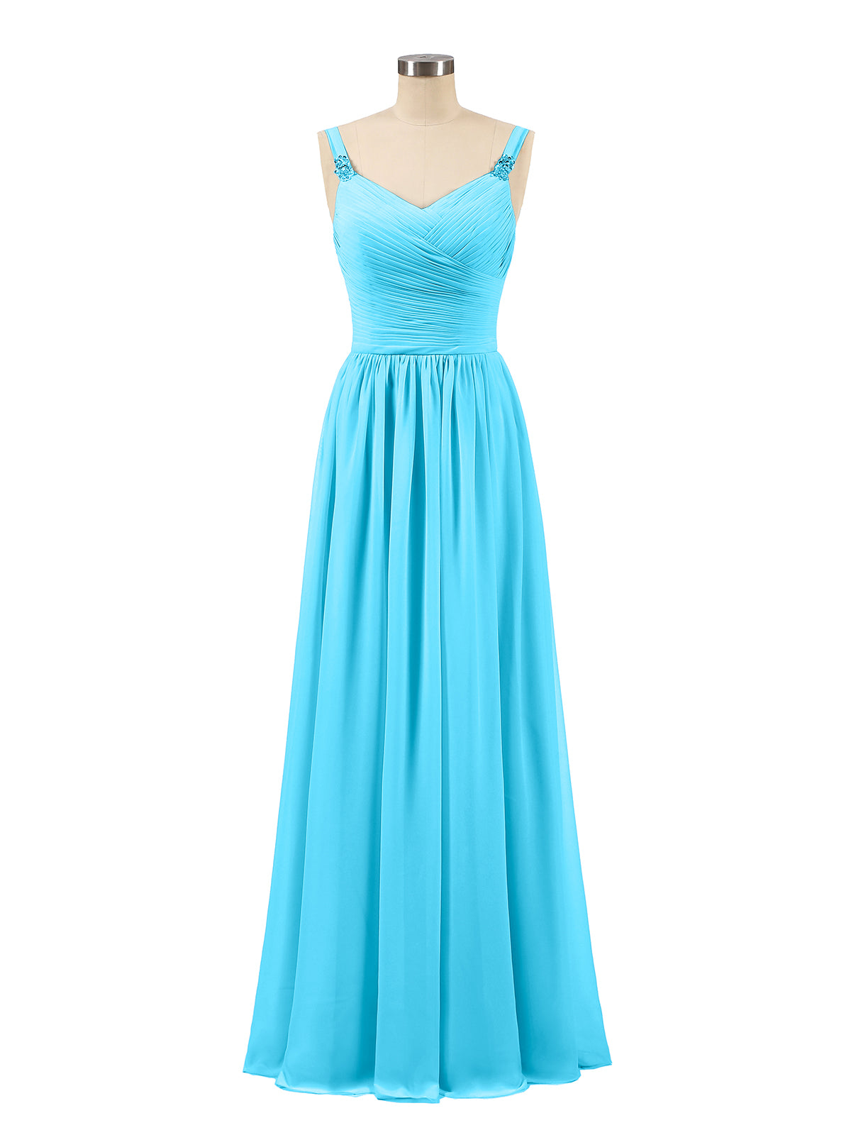 BABARONI Pleated Chiffon Bodice Long Gown with Straps Pool Plus Size, Pool / US18 BABARONI Pleated Chiffon Bodice Long Gown with Straps Pool Plus Size, Pool / US18