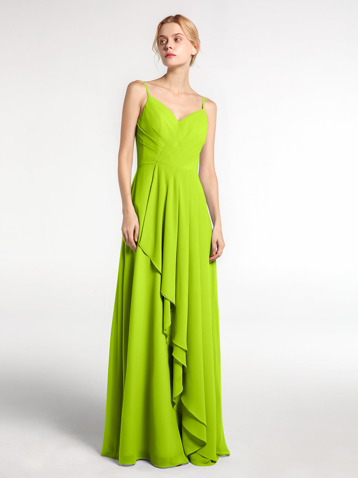 BABARONI Spaghetti Strap Sweetheart Neck Dress with Cascade Lime Green, Lime Green / US0