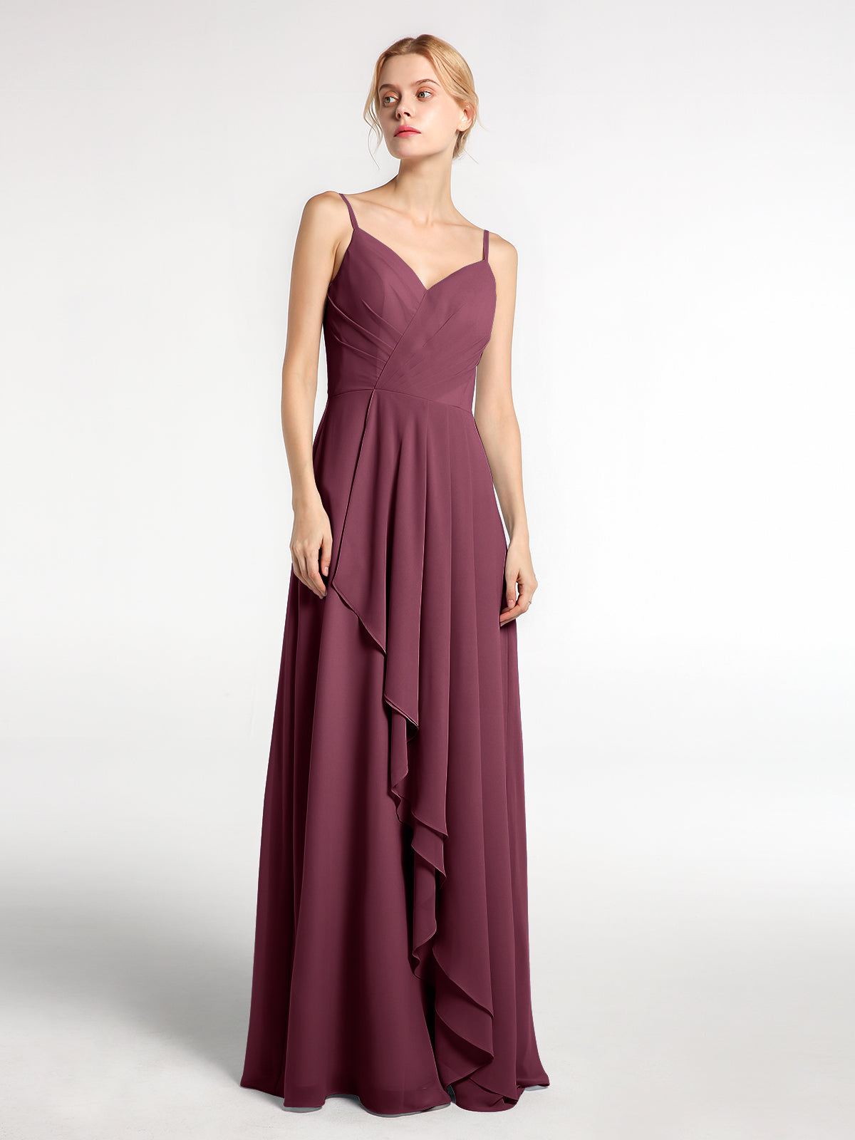 Square Neck Spaghetti Straps Chiffon Dresses Mulberry Plus Size