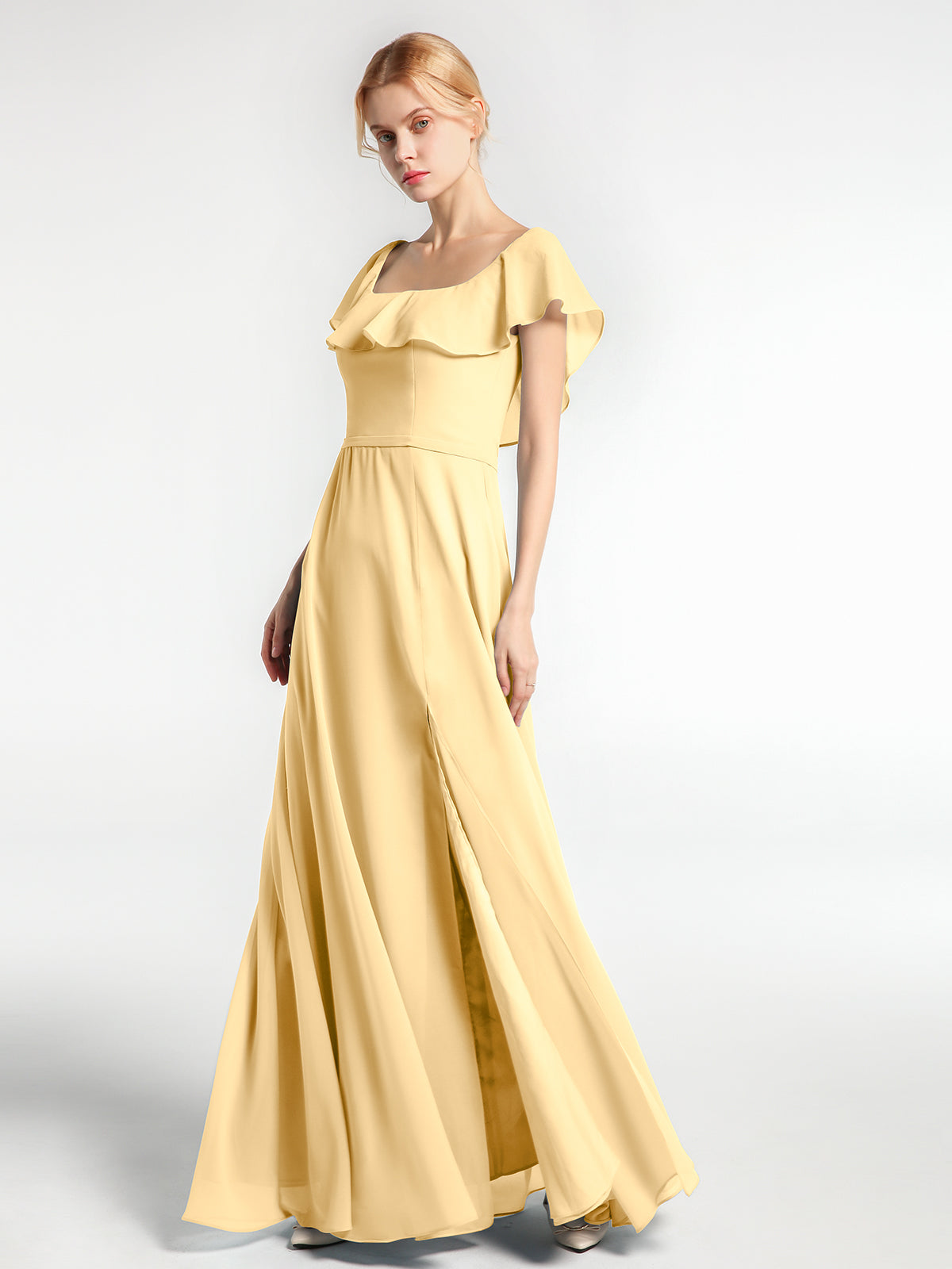 Chiffon Dresses with Square Neck and Fluttering Sleeves Dusk