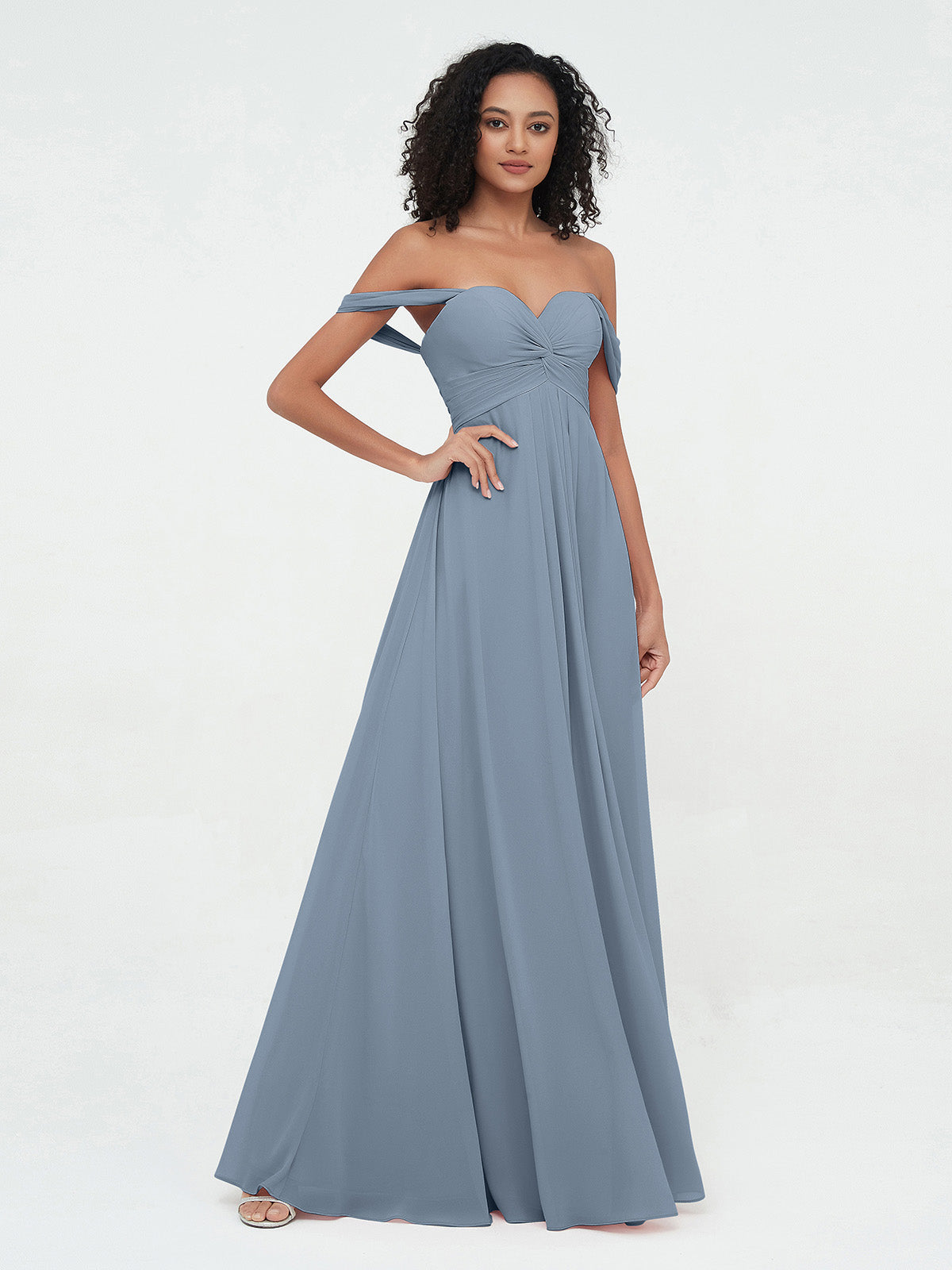 Sweetheart Neck Off Shoulder Empire Chiffon Dresses Ivory