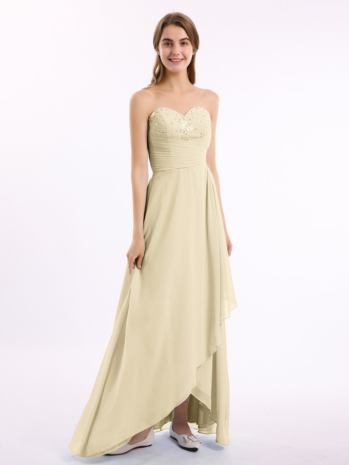 Strapless Chiffon Full Length Gowns Champagne Plus Size main image 1