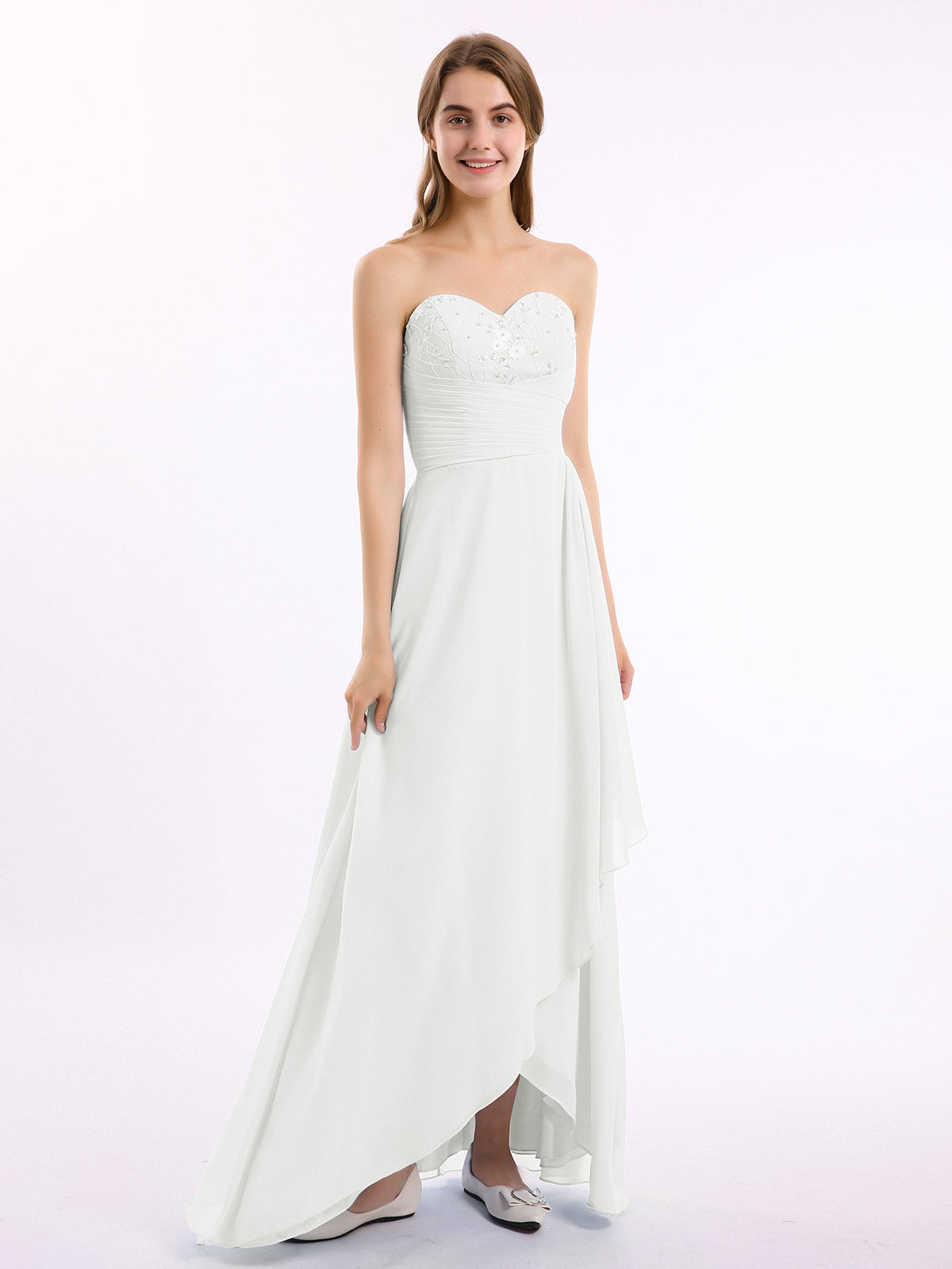 BABARONI Strapless Sweetheart neck Long Dress with Beaded Ivory, Ivory / US0