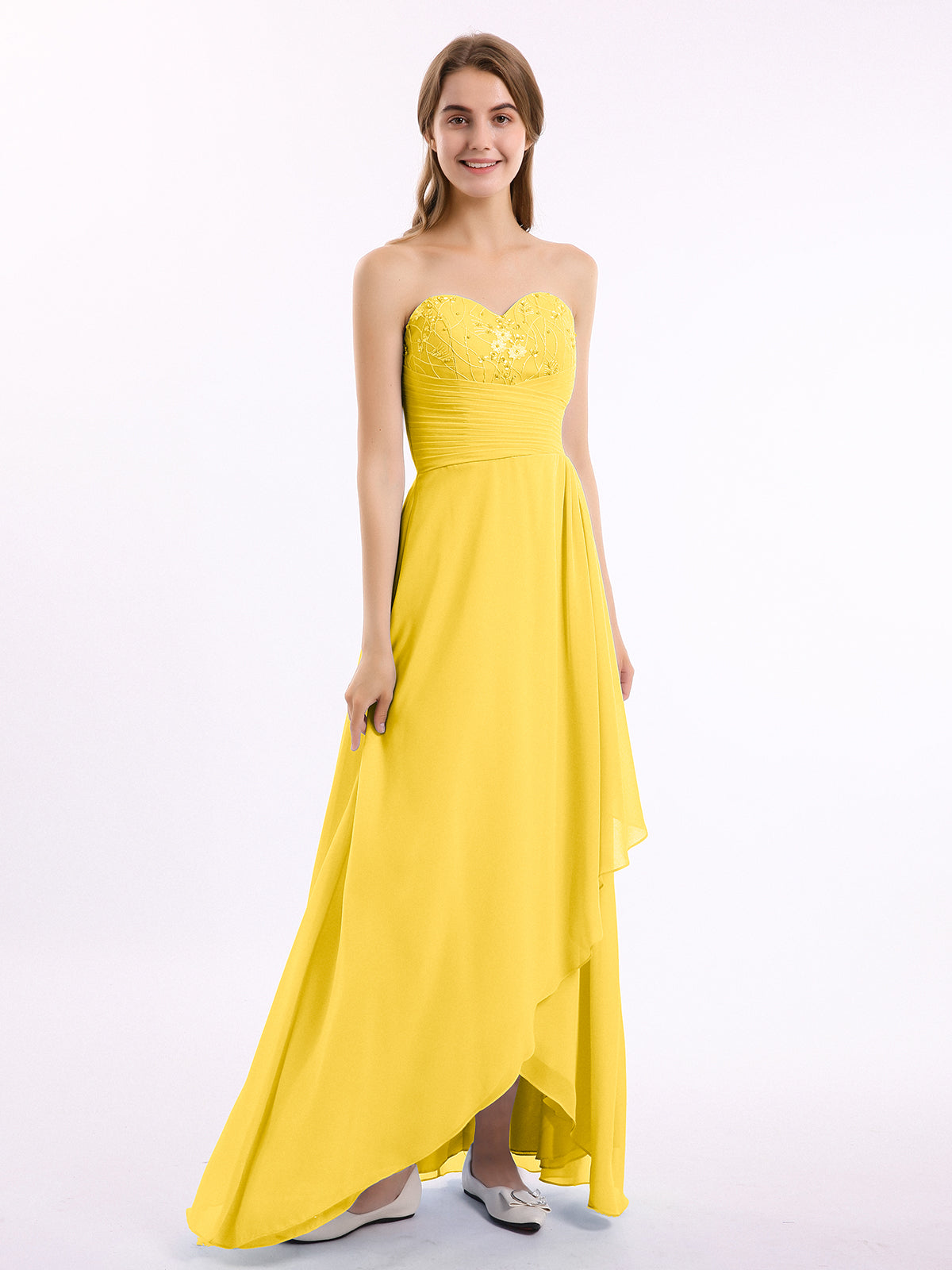 Gold Lace Appliqued Long Chiffon Dresses Marigold Plus Size