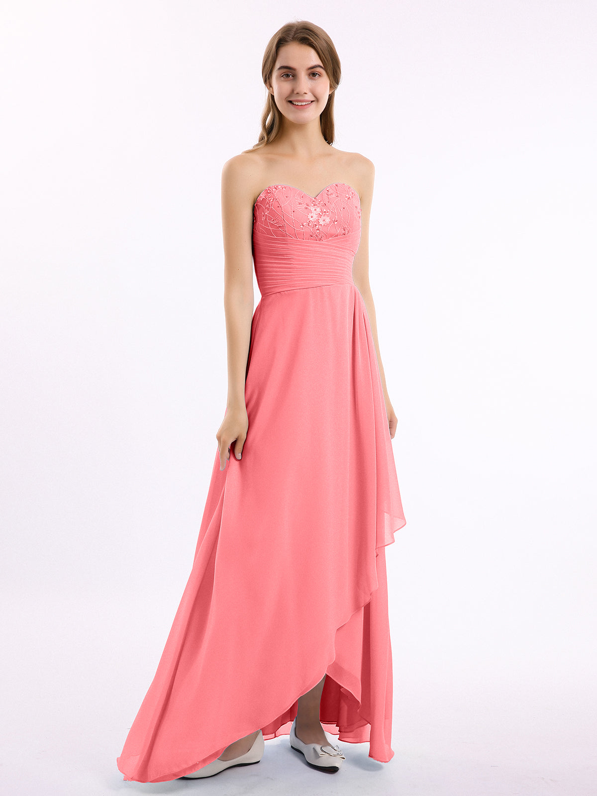 BABARONI Strapless Sweetheart Neck Long Dress with Beaded Watermelon, Watermelon / US0 BABARONI Strapless Sweetheart Neck Long Dress with Beaded Watermelon, Watermelon / US0