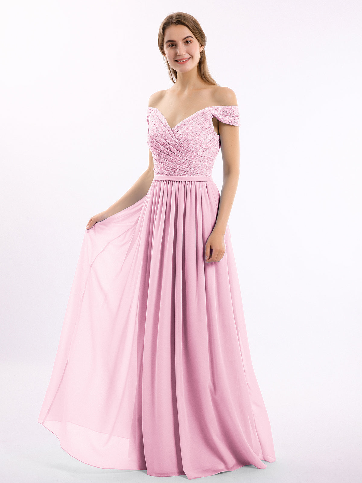 Strapless Chiffon Full Length Gowns Candy Pink Plus Size