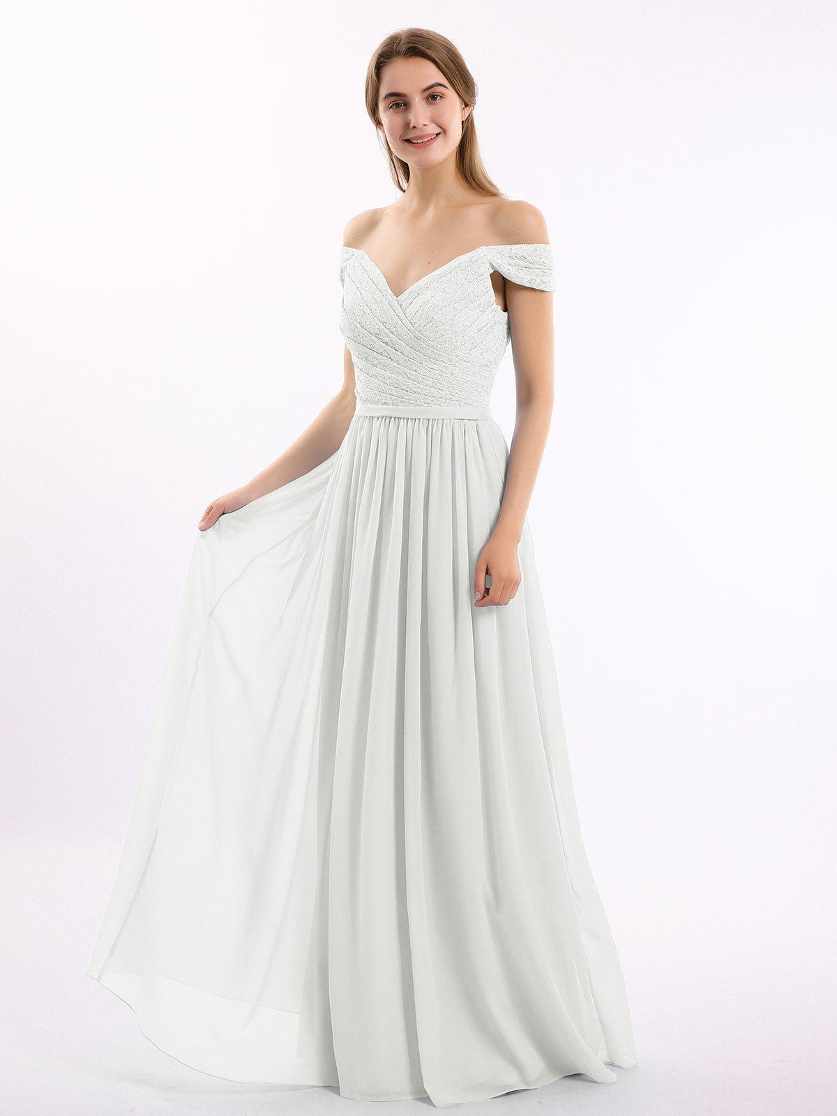 ivory chiffon bridesmaid dresses Wedtrend Women V-Neck Long Chiffon Bridesmaid Dress with Slit Wedding Party Dress, Ivory