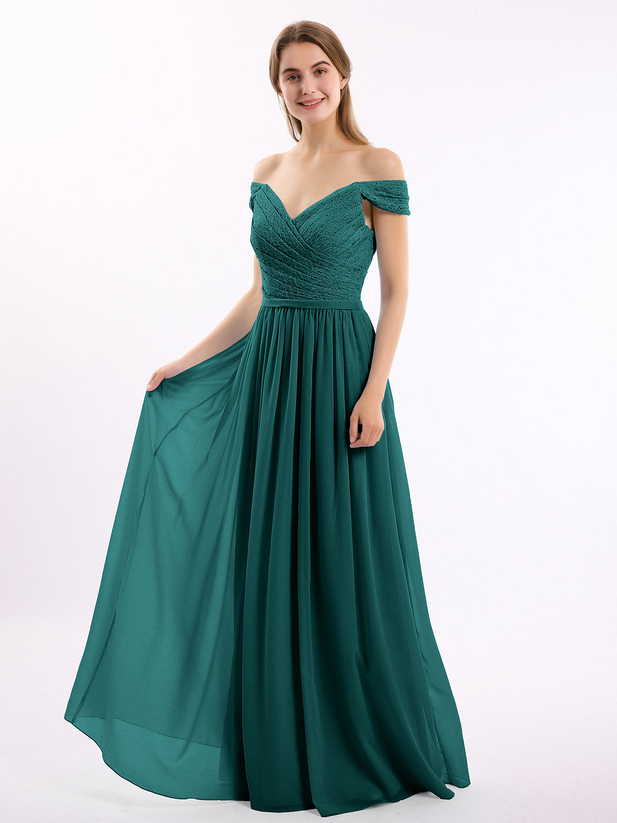 BABARONI Lace Top Chiffon Bottom Dress with Cap Sleeves Peacock, Peacock / US0 BABARONI Lace Top Chiffon Bottom Dress with Cap Sleeves Peacock, Peacock / US0