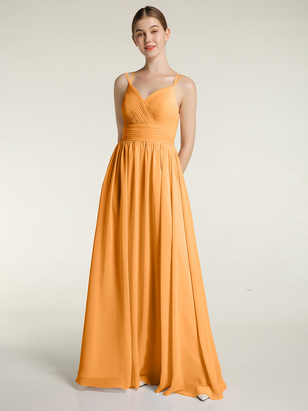 BABARONI Chiffon Tangerine Bridesmaid Dresses Sweetheart Floor-length