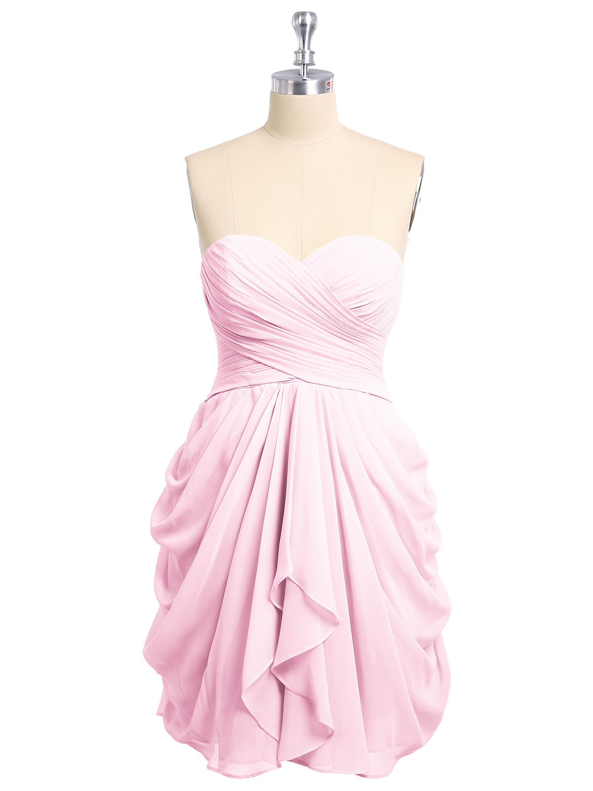 Strapless Simple Chiffom Maxi Bridesmaid Dresses Candy Pink