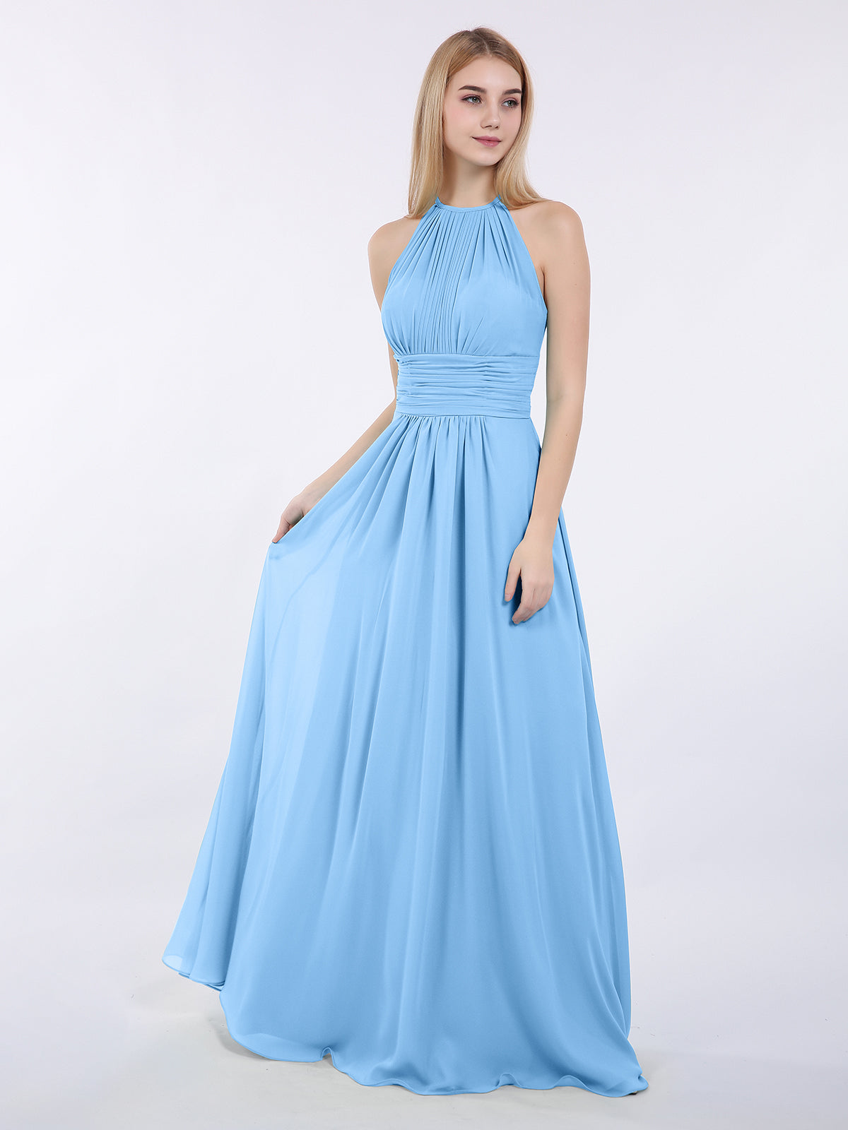 BABARONI Halter Chiffon Maxi Dress of Bridesmaid Blue, Blue / US0 BABARONI Halter Chiffon Maxi Dress of Bridesmaid Blue, Blue / US0