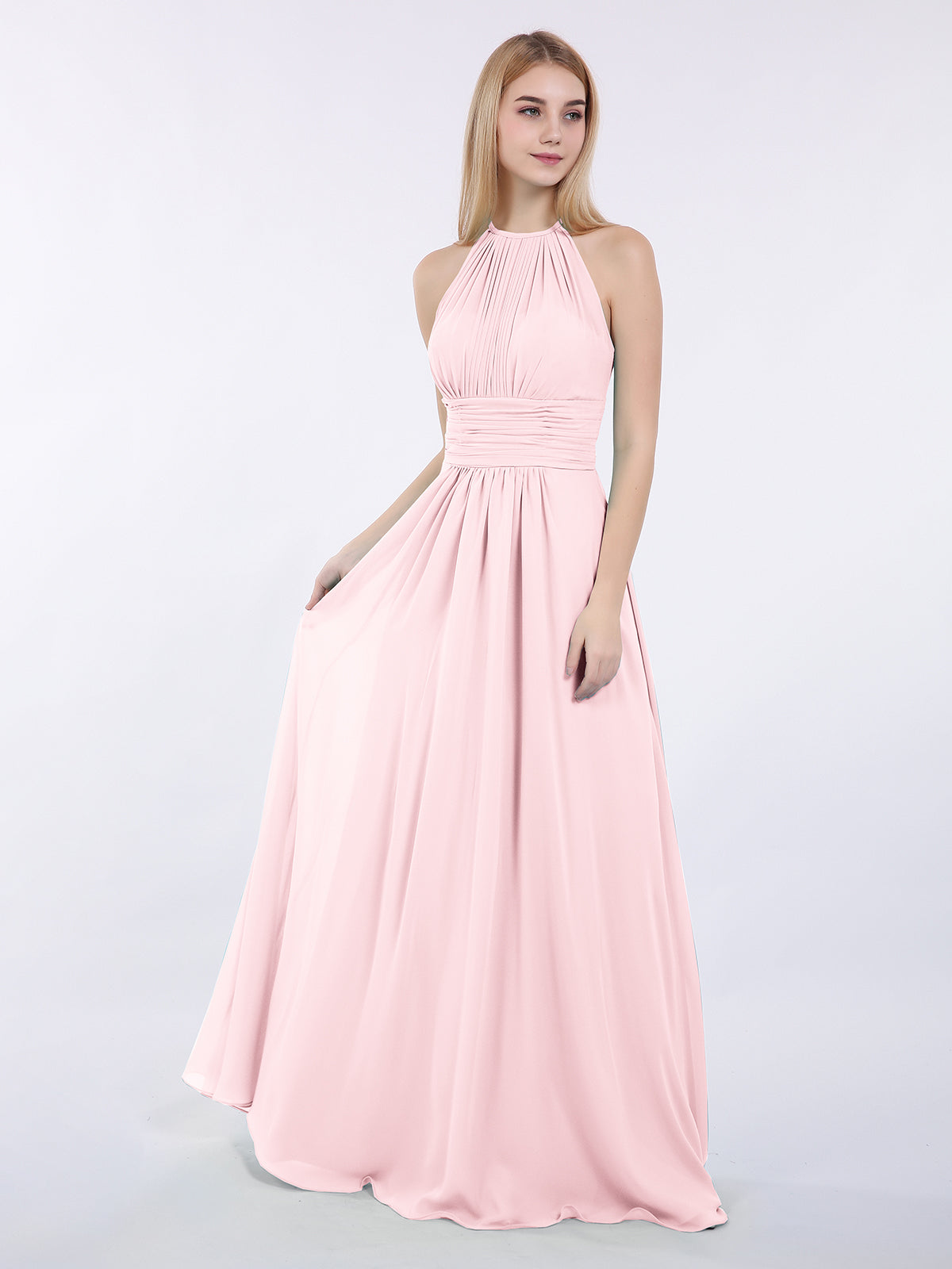 Full Length Chiffon Maxi Bridesmaid Gowns Blushing Pink