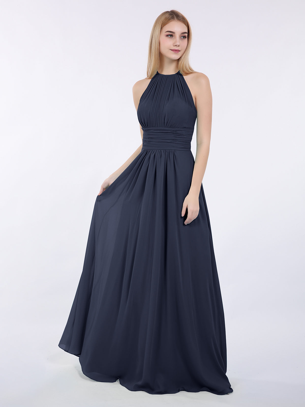 BABARONI Dark Navy Chiffon Bridesmaid Dress
