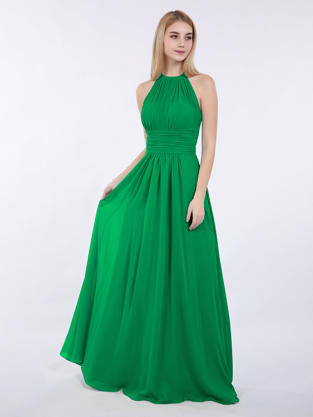 BABARONI Halter Chiffon Maxi Dress of Bridesmaid Emerald, Emerald / US0 BABARONI Halter Chiffon Maxi Dress of Bridesmaid Emerald, Emerald / US0