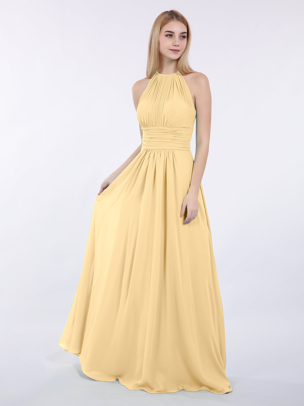 bright yellow halter bridesmaid dresses
