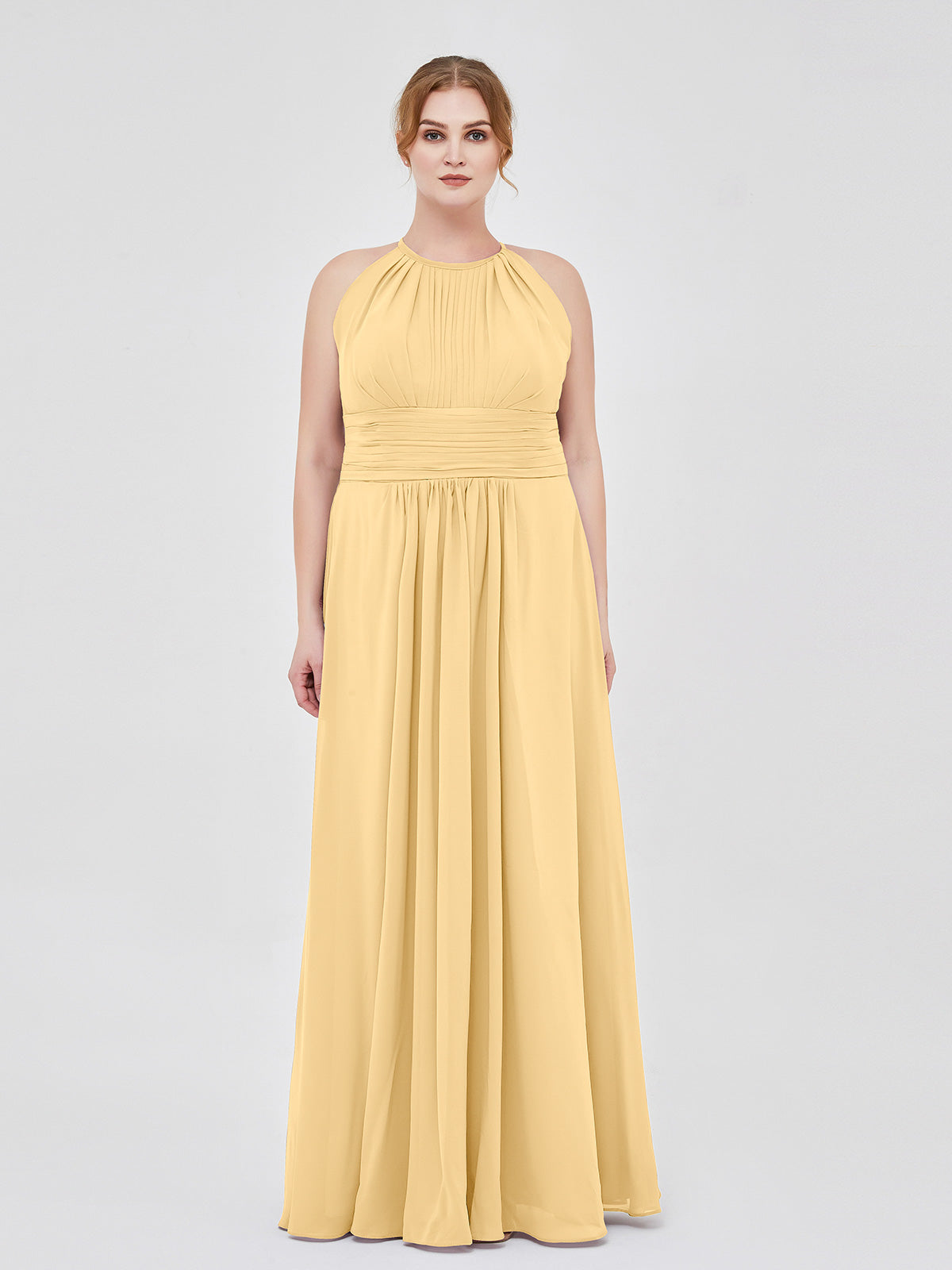 BABARONI Halter Chiffon Maxi Dress of Bridesmaid Gold, Gold / US0