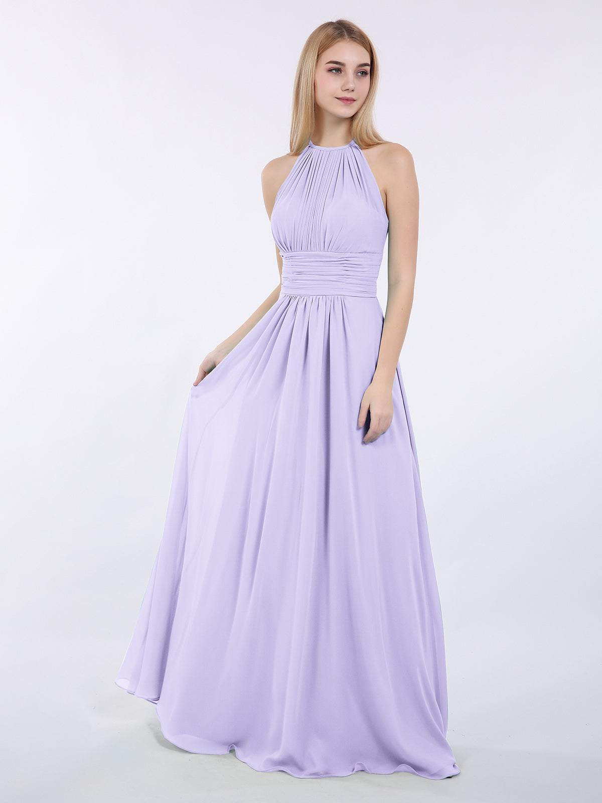 BABARONI Halter Chiffon Maxi Dress of Bridesmaid Lilac, Lilac / US0 BABARONI Halter Chiffon Maxi Dress of Bridesmaid Lilac, Lilac / US0