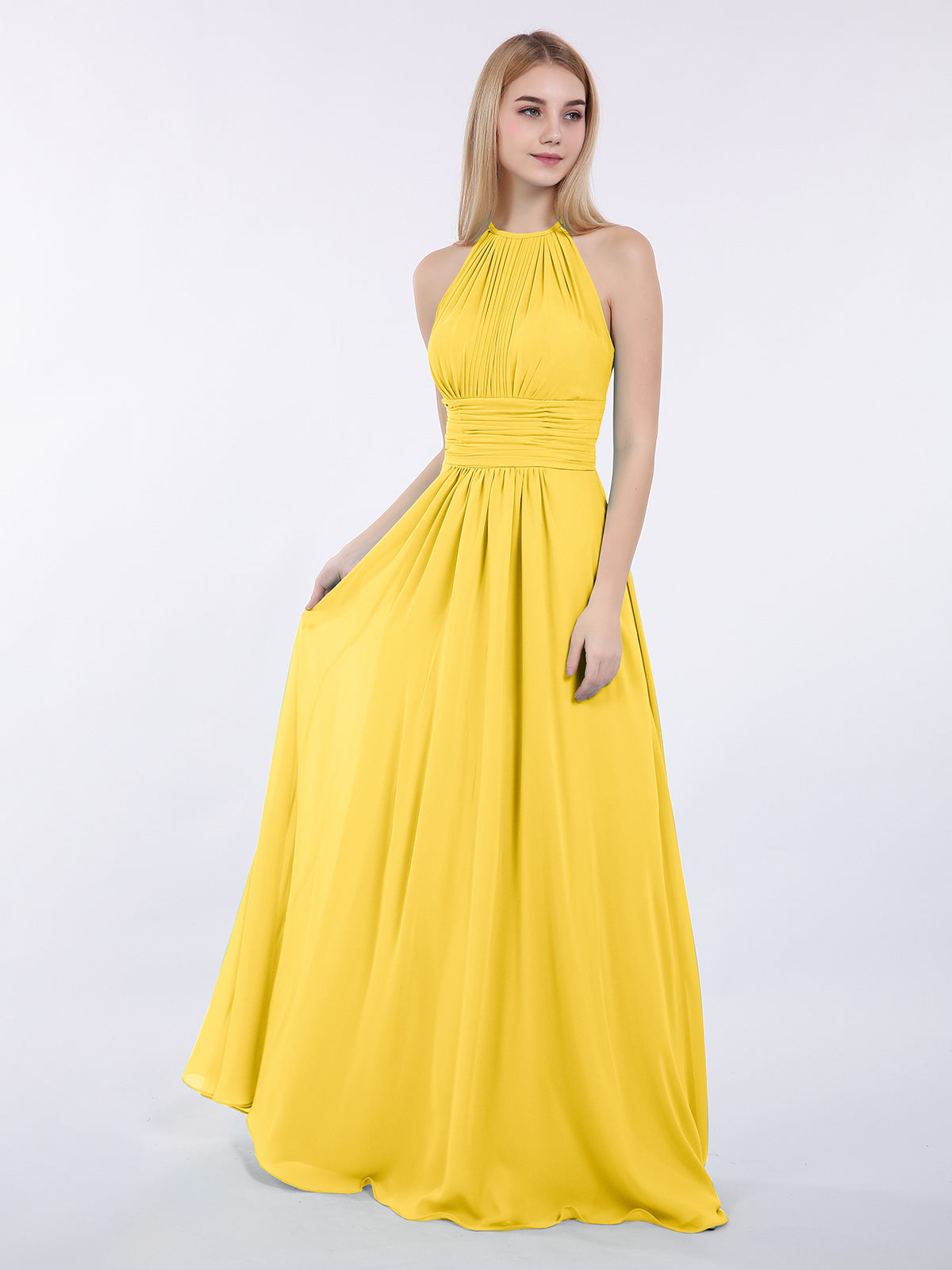 BABARONI Halter Chiffon Maxi Dress of Bridesmaid Marigold, Marigold / US0 BABARONI Halter Chiffon Maxi Dress of Bridesmaid Marigold, Marigold / US0