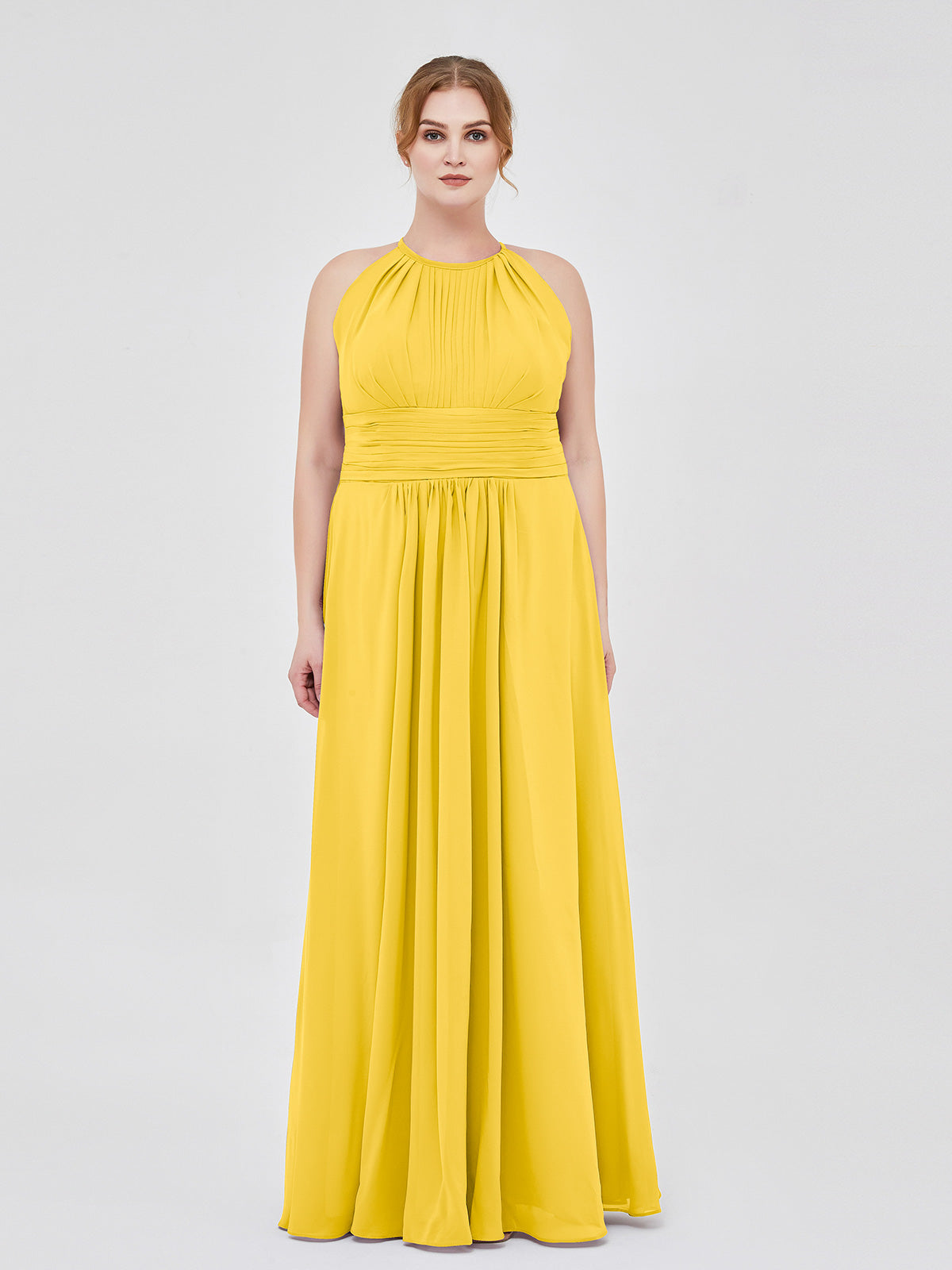 marigold color bridesmaid dresses BABARONI Halter Chiffon Maxi Dress of Bridesmaid Marigold, Marigold / US0