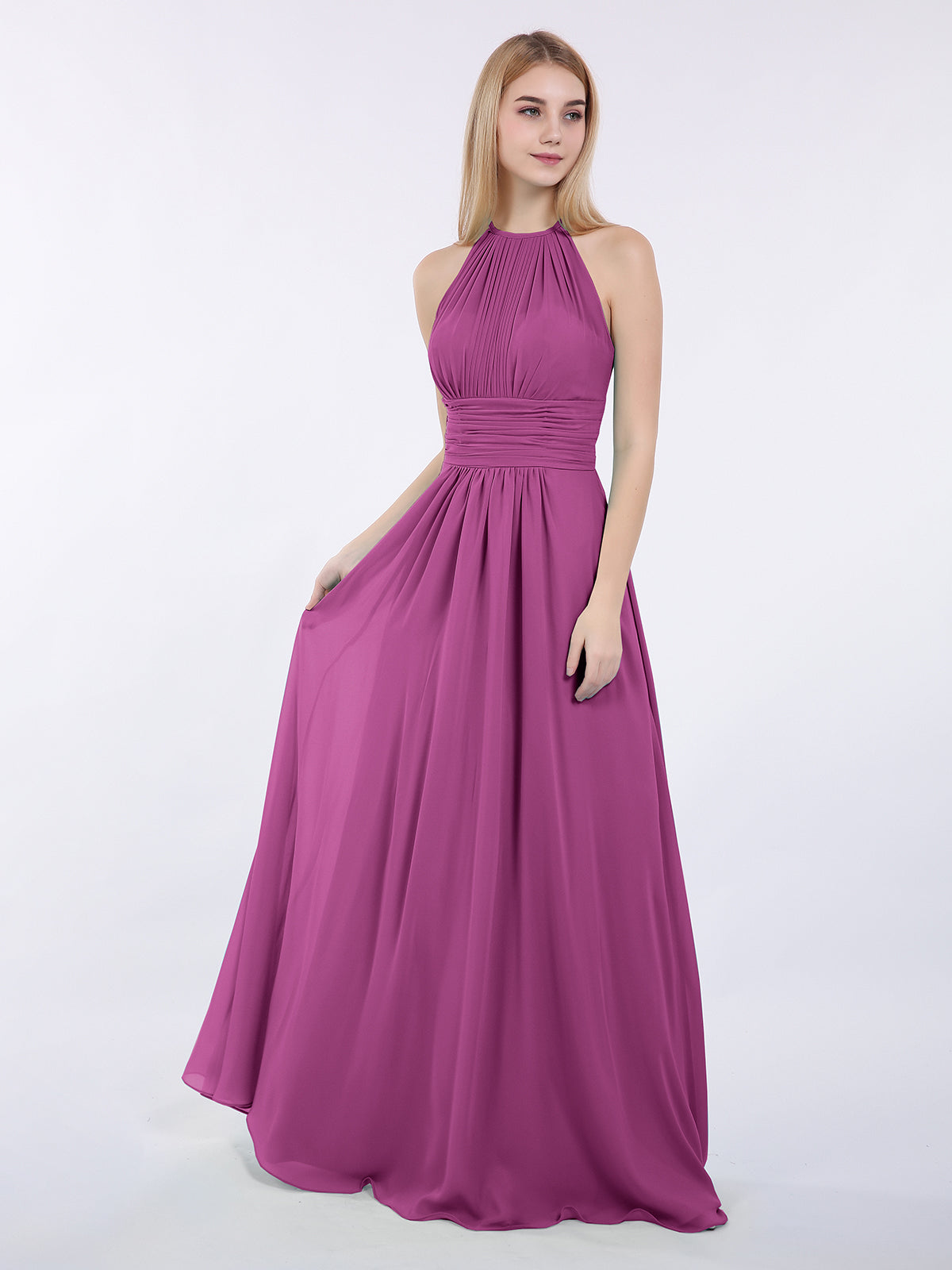 BABARONI Halter Chiffon Maxi Dress of Bridesmaid Orchid, Orchid / US0 BABARONI Halter Chiffon Maxi Dress of Bridesmaid Orchid, Orchid / US0