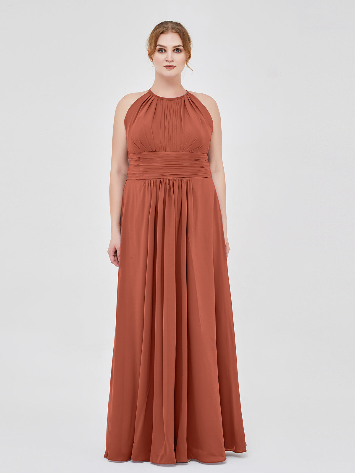 BABARONI Rust Chiffon Bridesmaid Dress