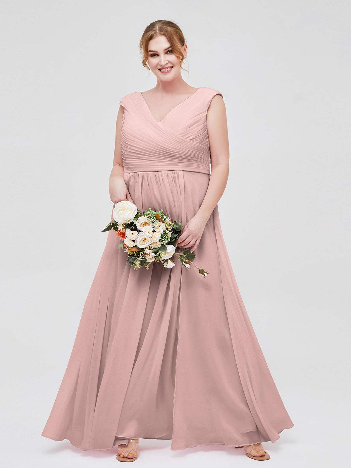 BABARONI V Neck Chiffon Gown with Cap Sleeves Dusty Rose, Dusty Rose / US0 BABARONI V Neck Chiffon Gown with Cap Sleeves Dusty Rose, Dusty Rose / US0