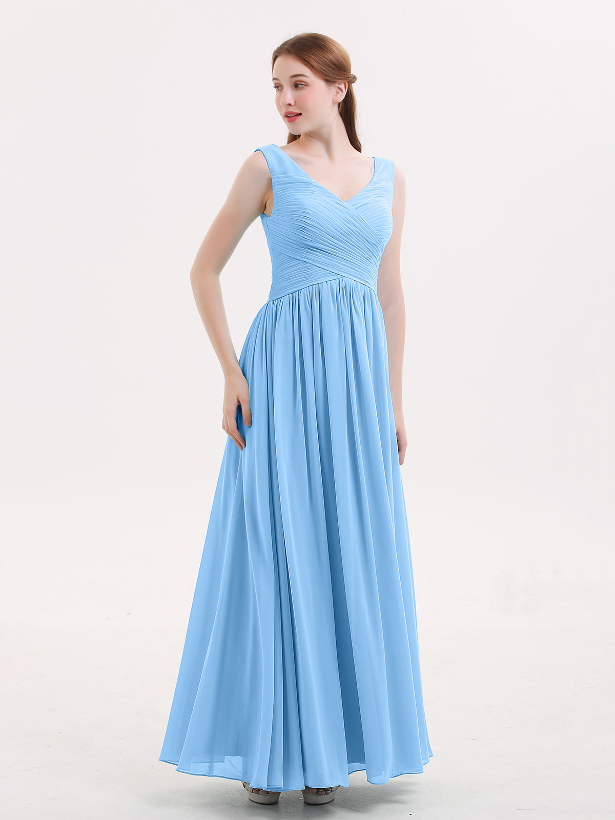 Sweetheart Neck Maxi Chiffon Dresses Ocean Blue Plus Size main image 1