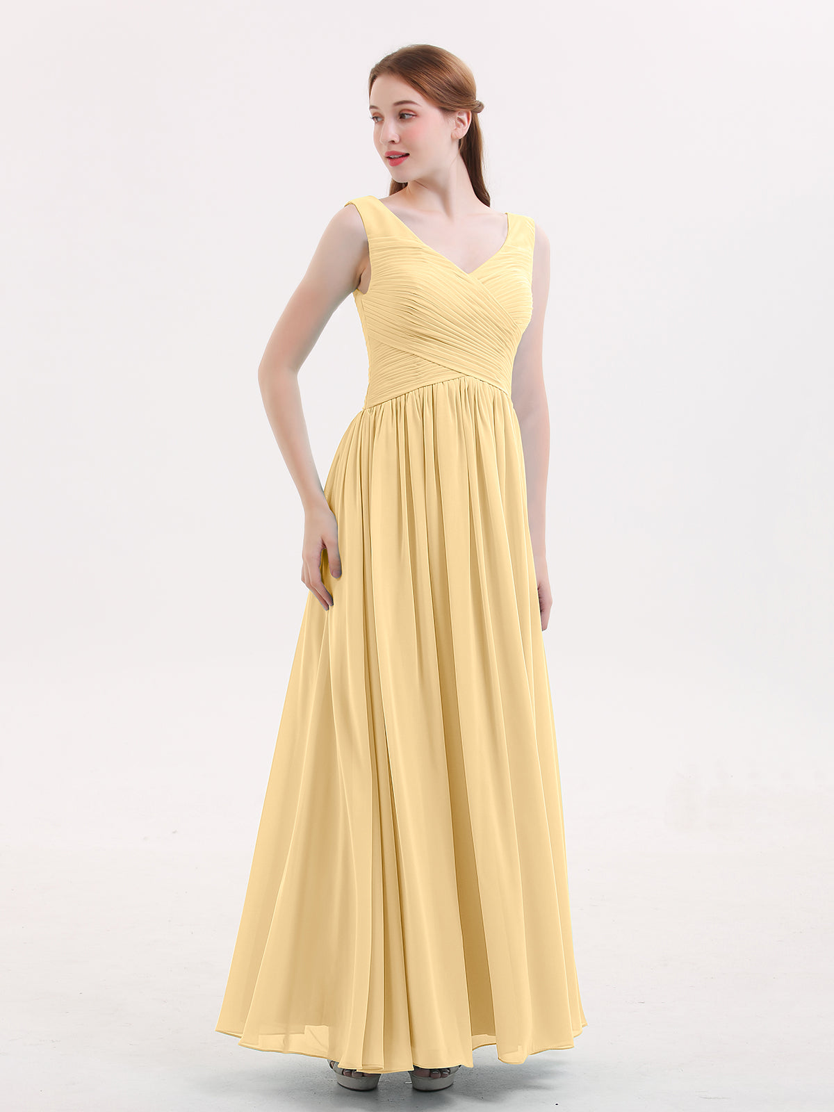 BABARONI V Neck Maxi Chiffon Dresses with Ziper Back Gold Plus size, Gold / US18