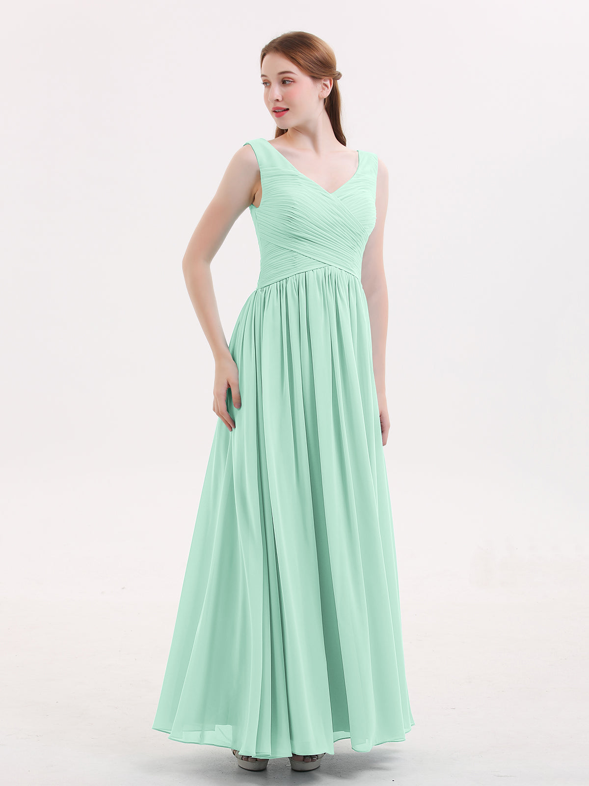 BABARONI V Neck Maxi Chiffon Dresses with Ziper Back Mint Green, Mint Green / US0 BABARONI V Neck Maxi Chiffon Dresses with Ziper Back Mint Green, Mint Green / US0