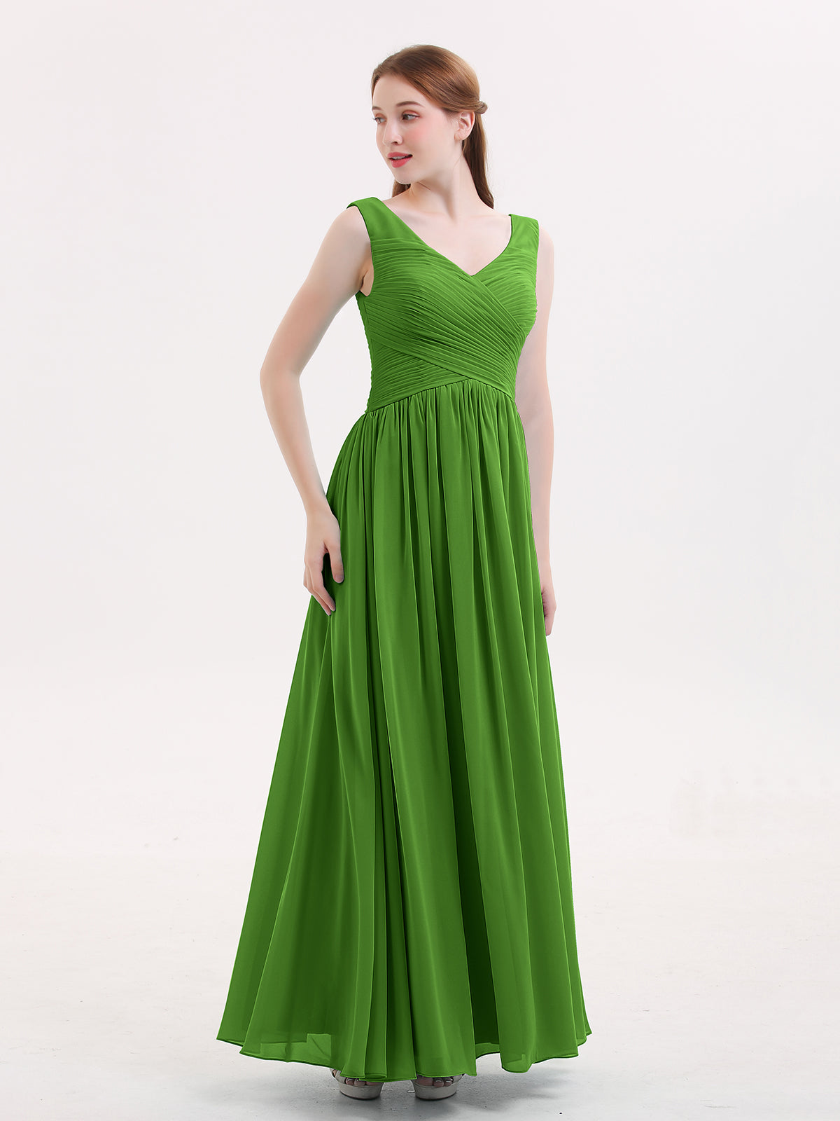 BABARONI V Neck Maxi Chiffon Dresses with Ziper Back Moss Plus Size, Moss / US18