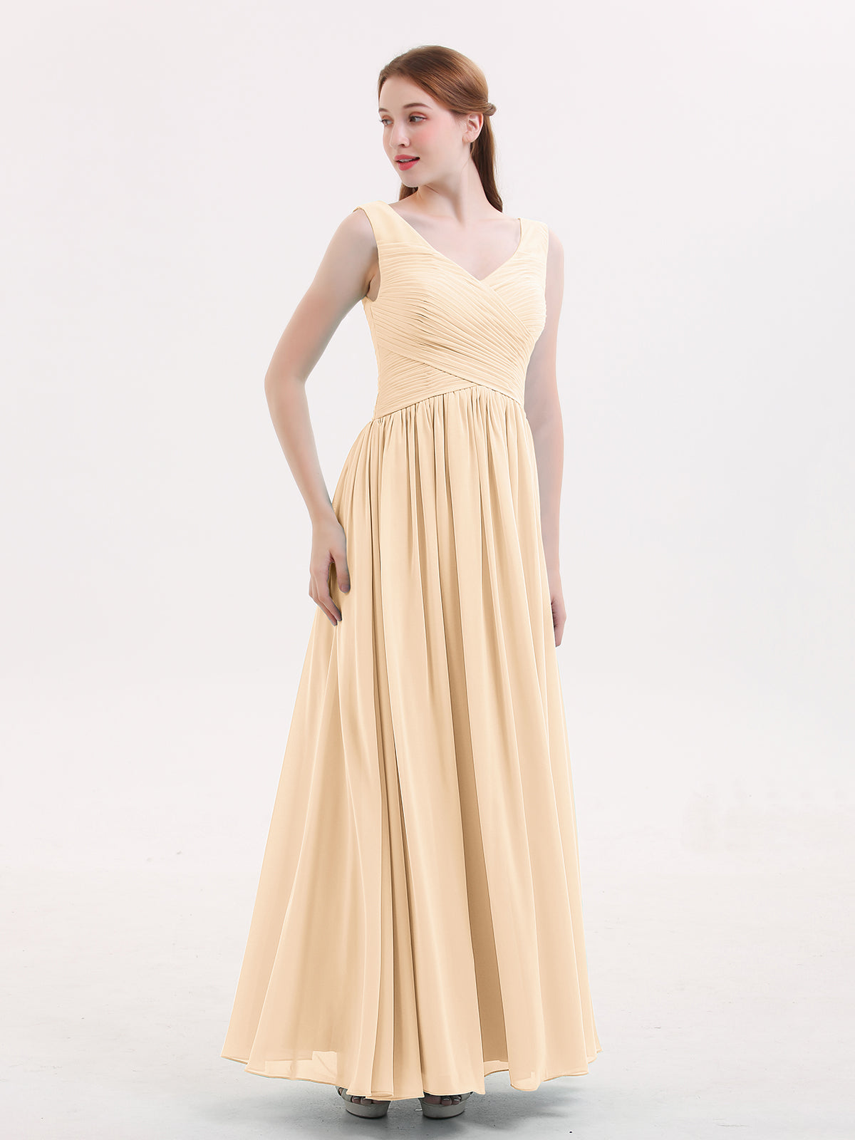 Sweetheart Neck Maxi Chiffon Dresses Peach main image 0