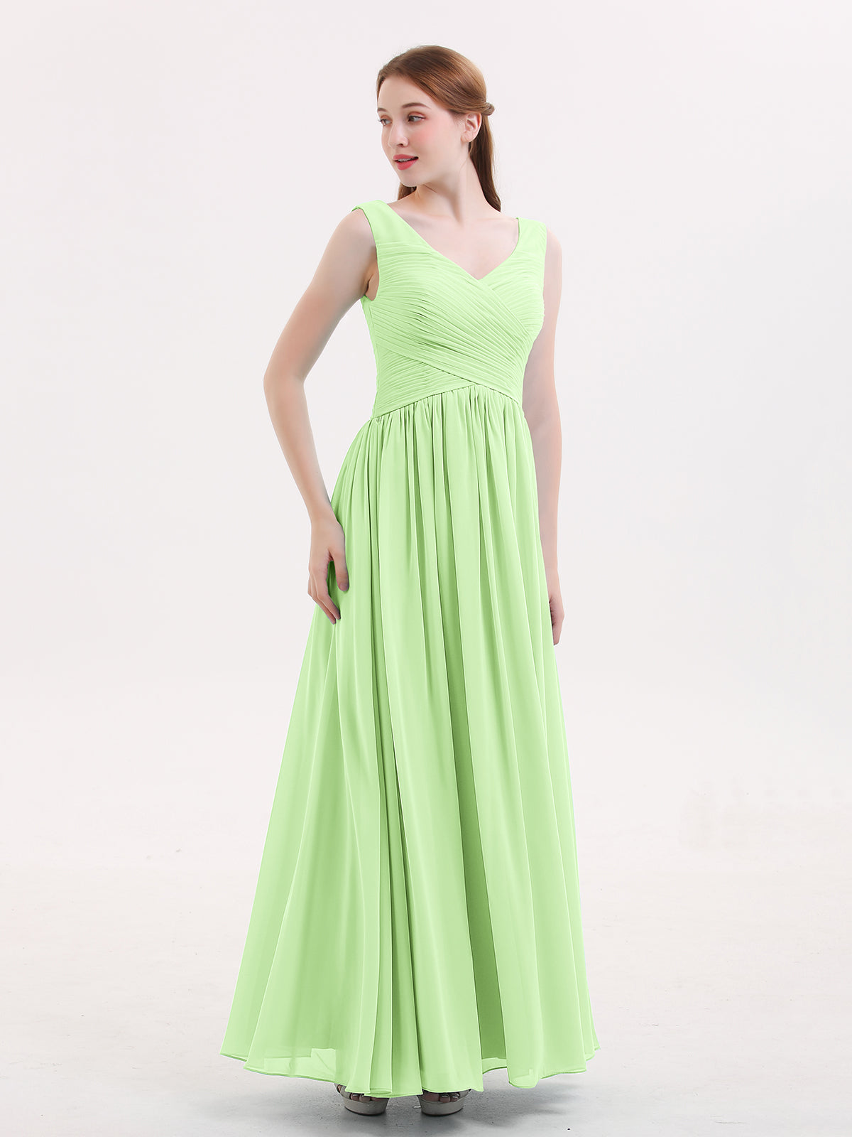 BABARONI V Neck Maxi Chiffon Dresses with Ziper Back Sage, Sage / US0