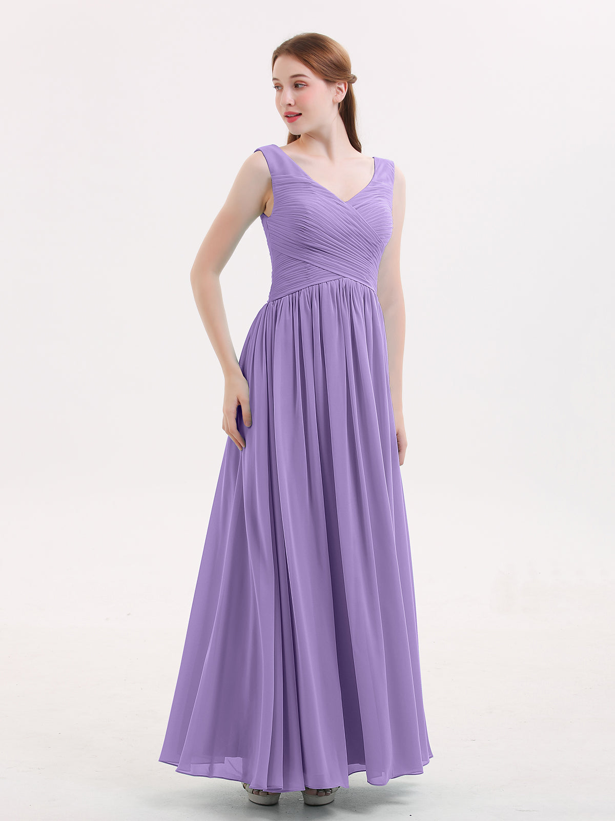 V-neck Chiffon Maxi Bridesmaid Dresses Tahiti Plus Size