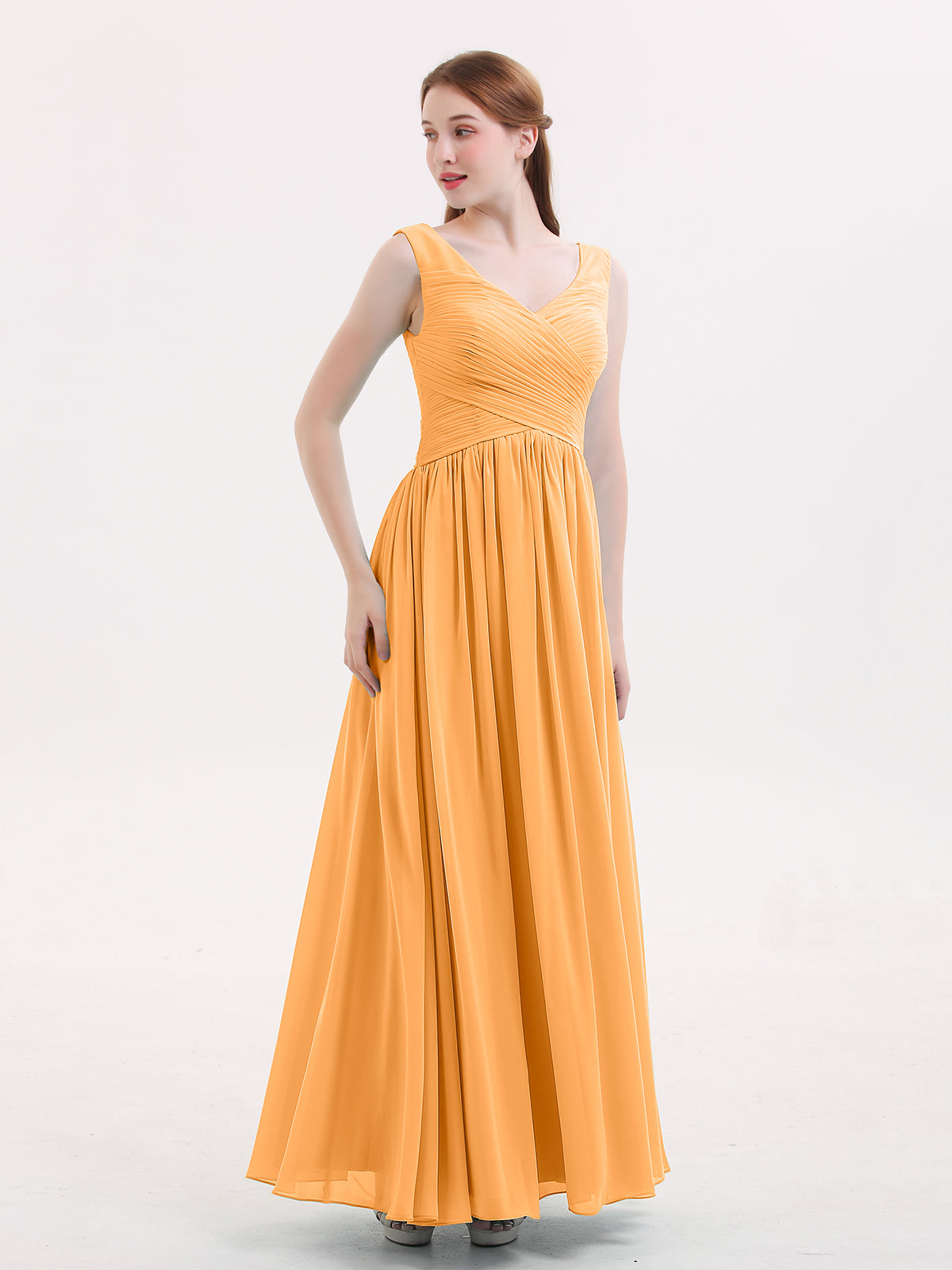 Long Chiffon Dresses with FLOWERS Tangerine