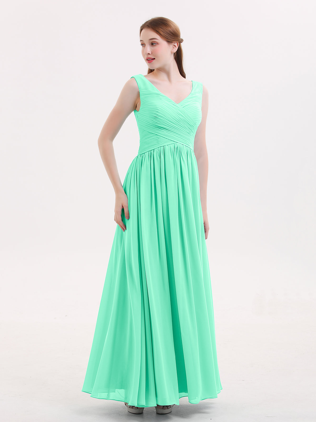Square Neck Maxi Chiffon Dress with Front Slit Turquoise
