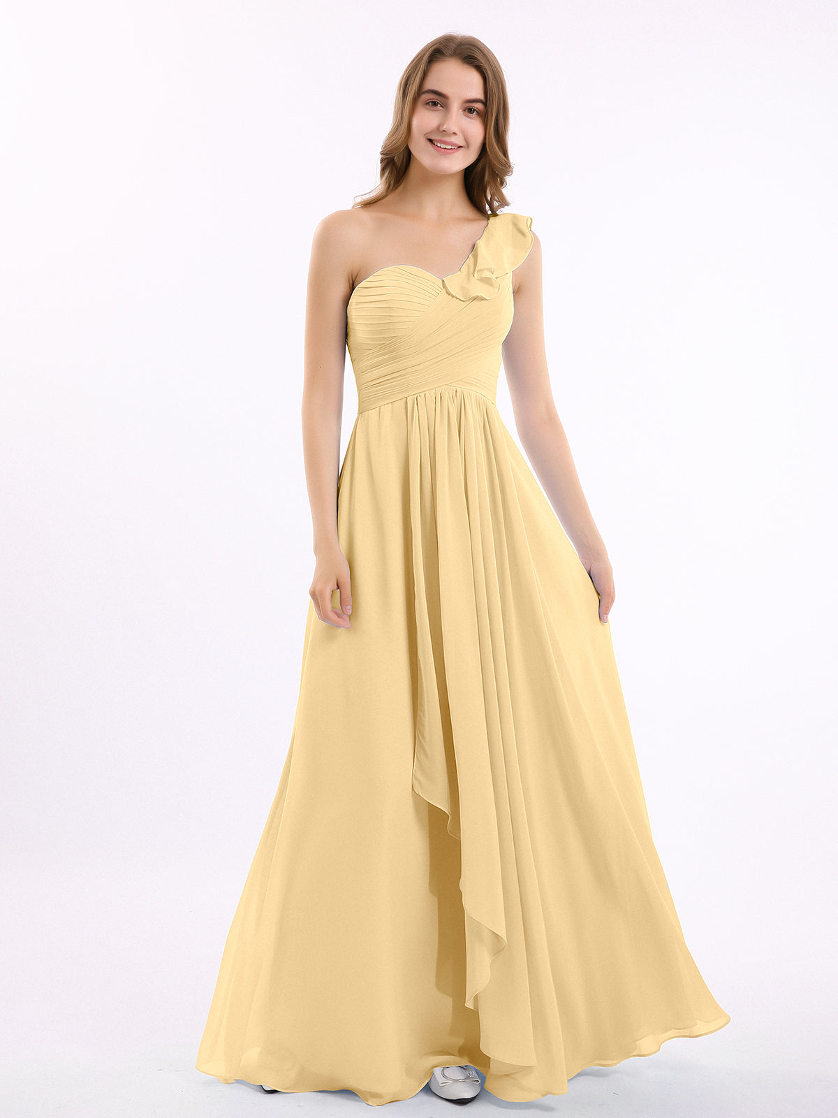 BABARONI One ruffle Shoulder Long Bridesmaid Dress Gold Plus Size, Gold / US18 BABARONI One ruffle Shoulder Long Bridesmaid Dress Gold Plus Size, Gold / US18